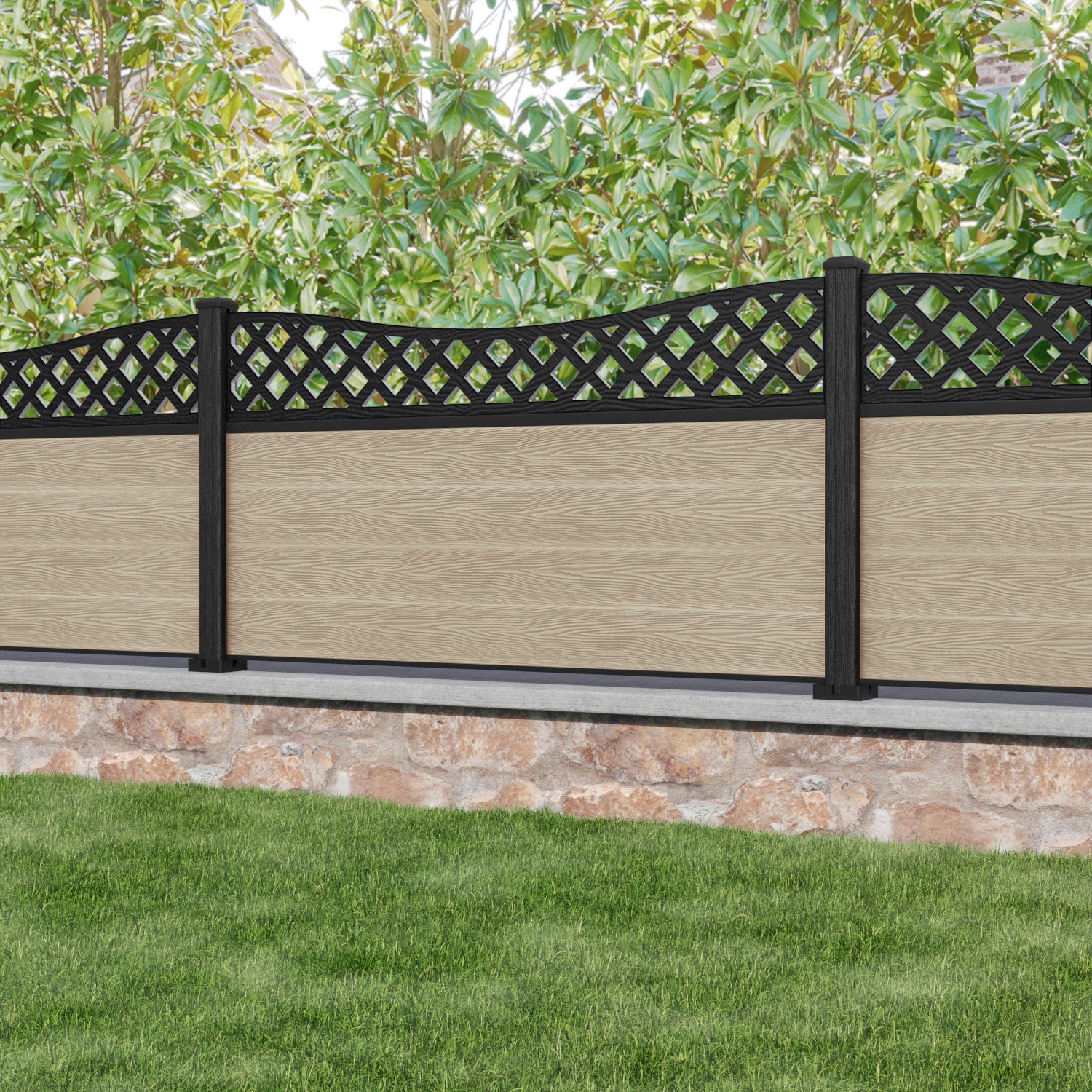 Classic Low Wave Fence Panel - Light Oak Composite Fencing with Durable Posts | Perfect for Backyard Privacy, Garden Borders & Decorative Landscaping