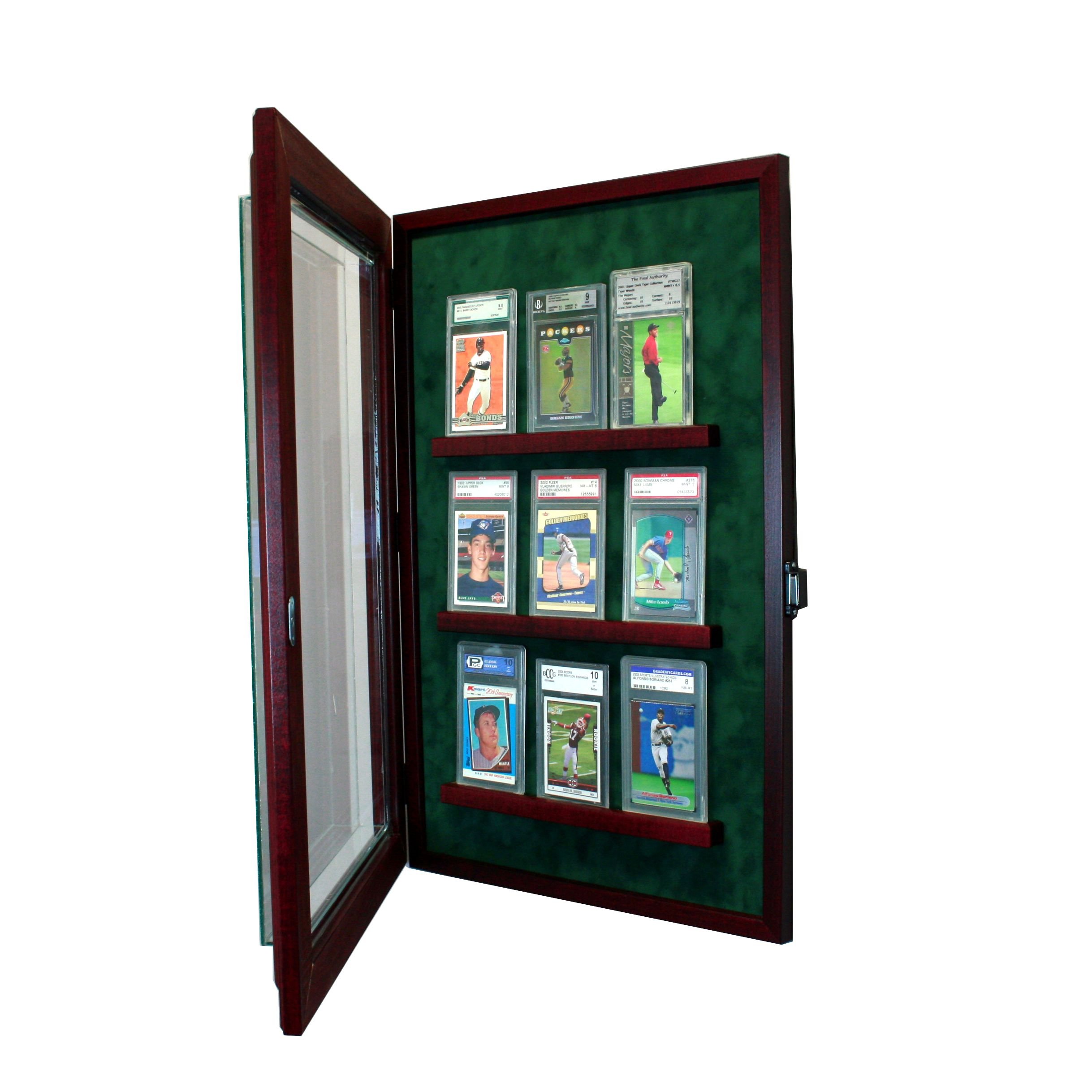 9-Graded Trading Card Display Case - Hinged Door Cabinet with Suede Backing - Perfect for Collectors, Sports Cards & TCG Storage (MTG, Pokemon, Yu-Gi-Oh)