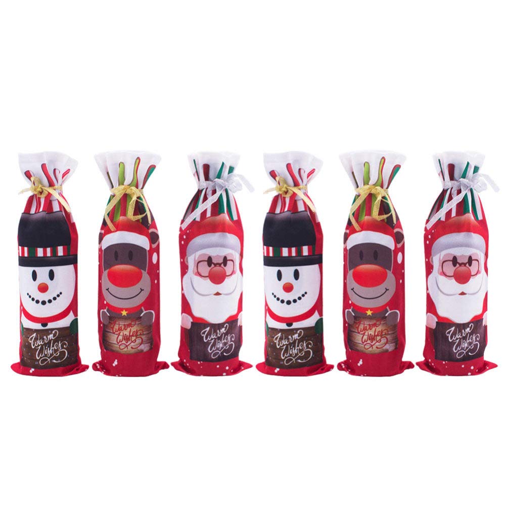 ABOOFAN 6Pcs Christmas Wine Bottle Bags - Santa Claus Snowman Elk Holiday Gift Covers for Christmas Party Table Decorations | Perfect for Holiday Gifts, Wine Packaging & Festive Home Decor