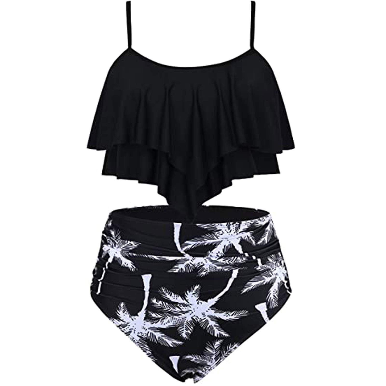Women's High Waisted Swimsuits - Tankini Bikini Set with Pleated Ruffled Tops & Tummy Control Two Piece Bathing Suit | Perfect for Beach Vacations, Pool Parties & Summer Getaways