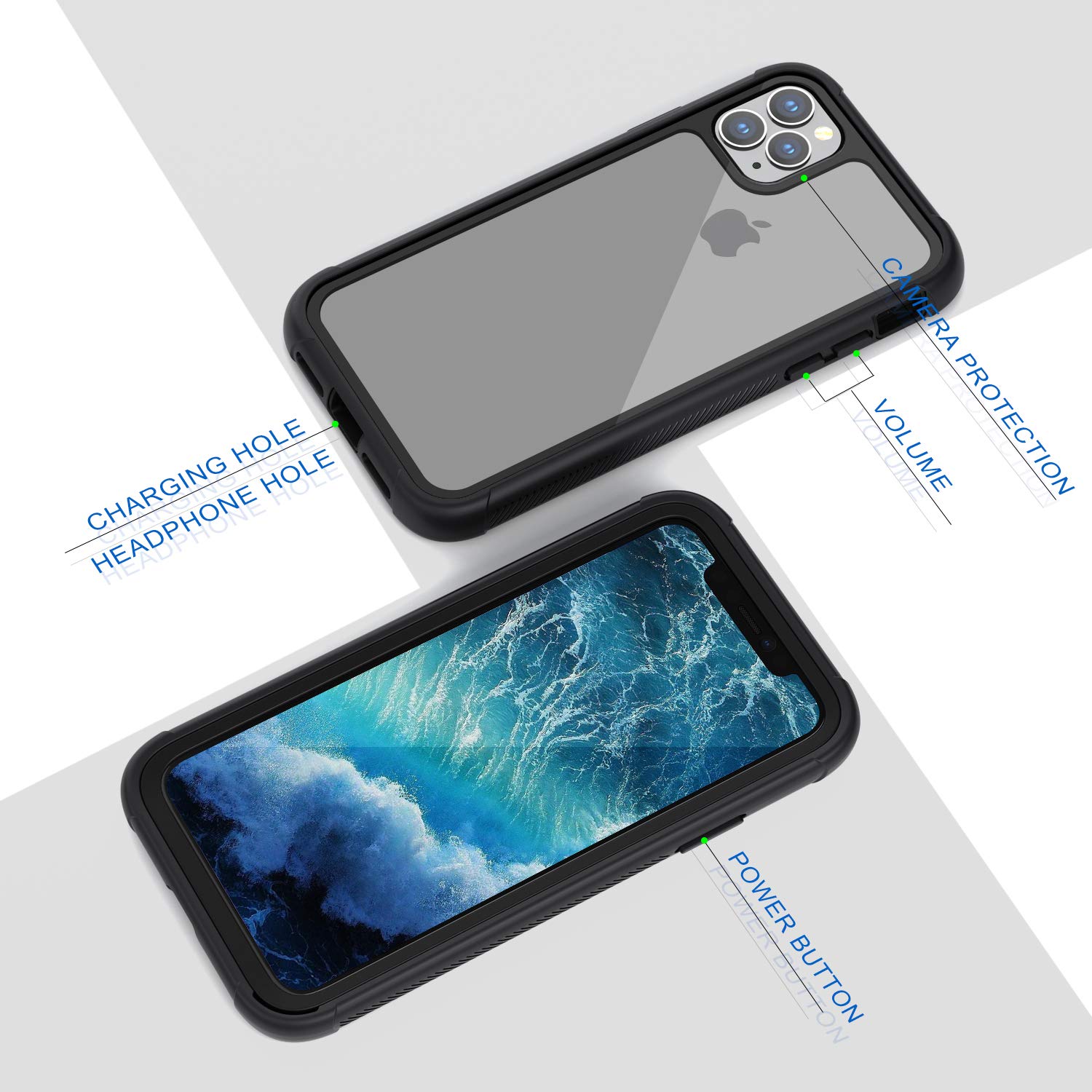 Seacosmo Shockproof iPhone 11 Pro Max Case with Built-in Screen Protector | Slim Fit Full Body Protective Cover | Black/Clear | Perfect for Outdoor Activities & Daily Protection