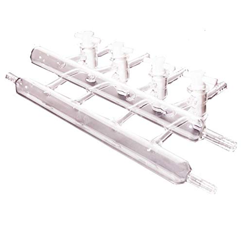 YUCHENGTECH 4-Port Double Bank Vacuum Gas Distributor - High-Quality Chemistry Lab Glassware with Solid PTFE Stopcock for Laboratory Experiments | Perfect for Vacuum Distillation, Gas Distribution & Chemical Research