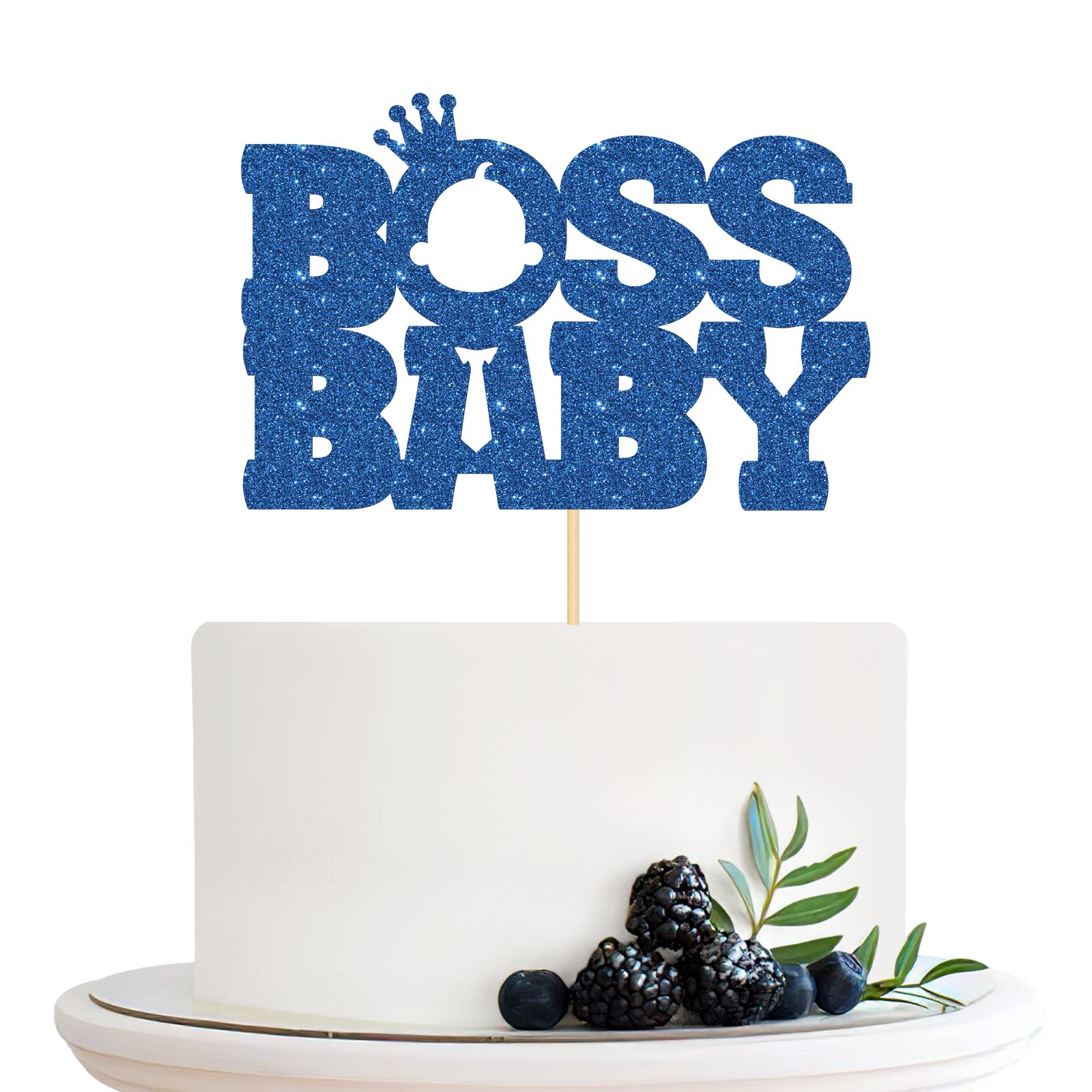 Boss Cake Topper - Blue Glitter Birthday Cake Decor for Men, Gender Reveal Parties & Office Celebrations - Perfect for Boy's Birthday, Retirement & Promotion Cakes