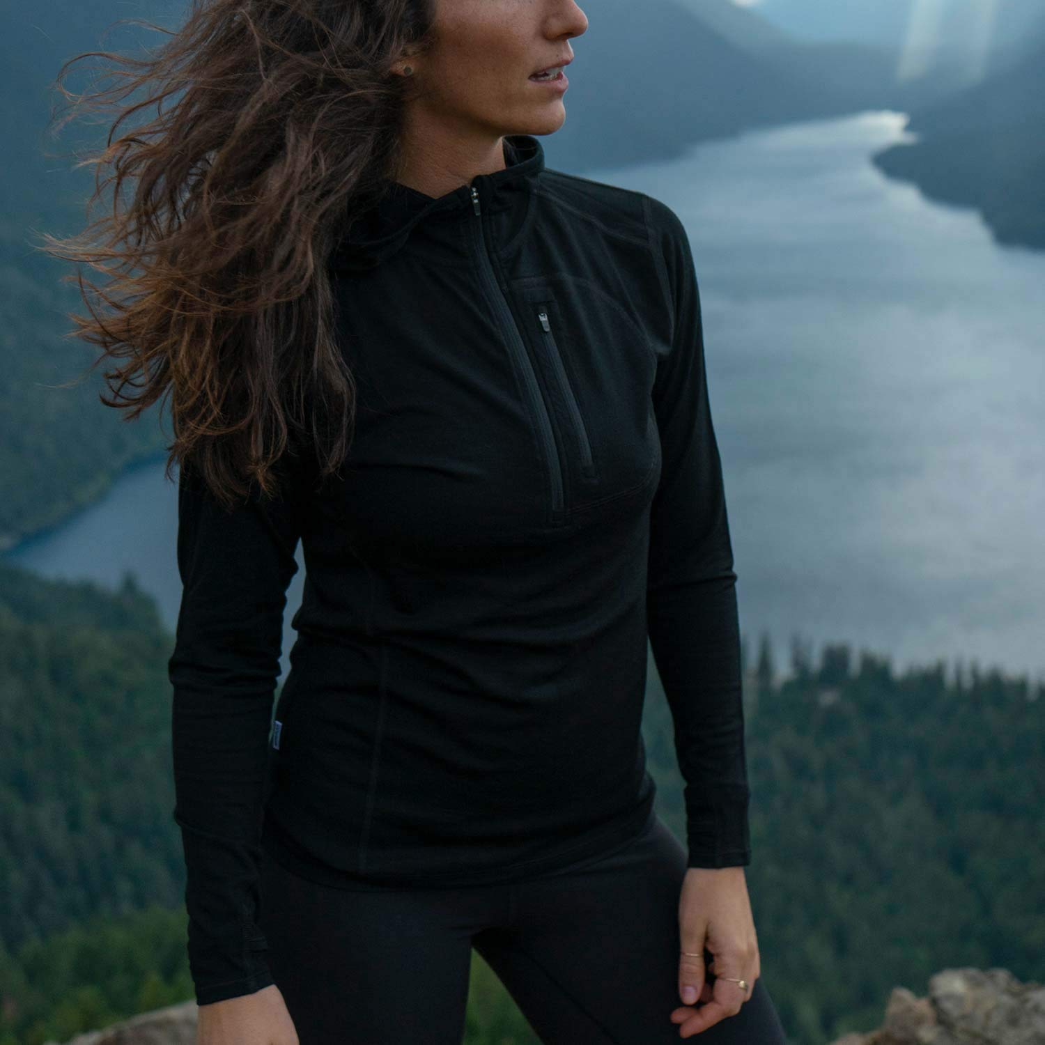Women's Lightweight 1/4 Zip Sun Protection Hoodie - 84% Merino Wool for Hiking, Running & Outdoor Activities