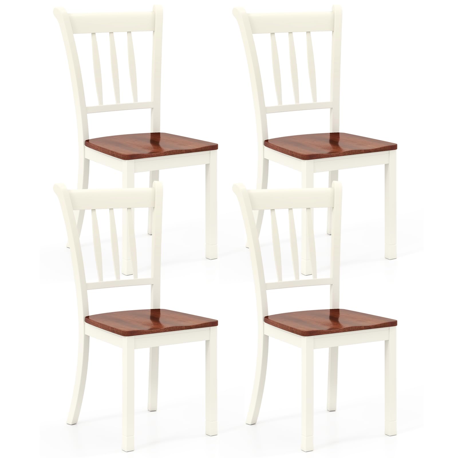 Solid Wood Dining Chairs Set of 4 - Armless Kitchen Chairs with Curved Slat Back, Farmhouse Style Wooden Chairs for Dining Room & Kitchen (Ivory White) - Perfect for Farmhouse Decor, Small Spaces & Family Gatherings