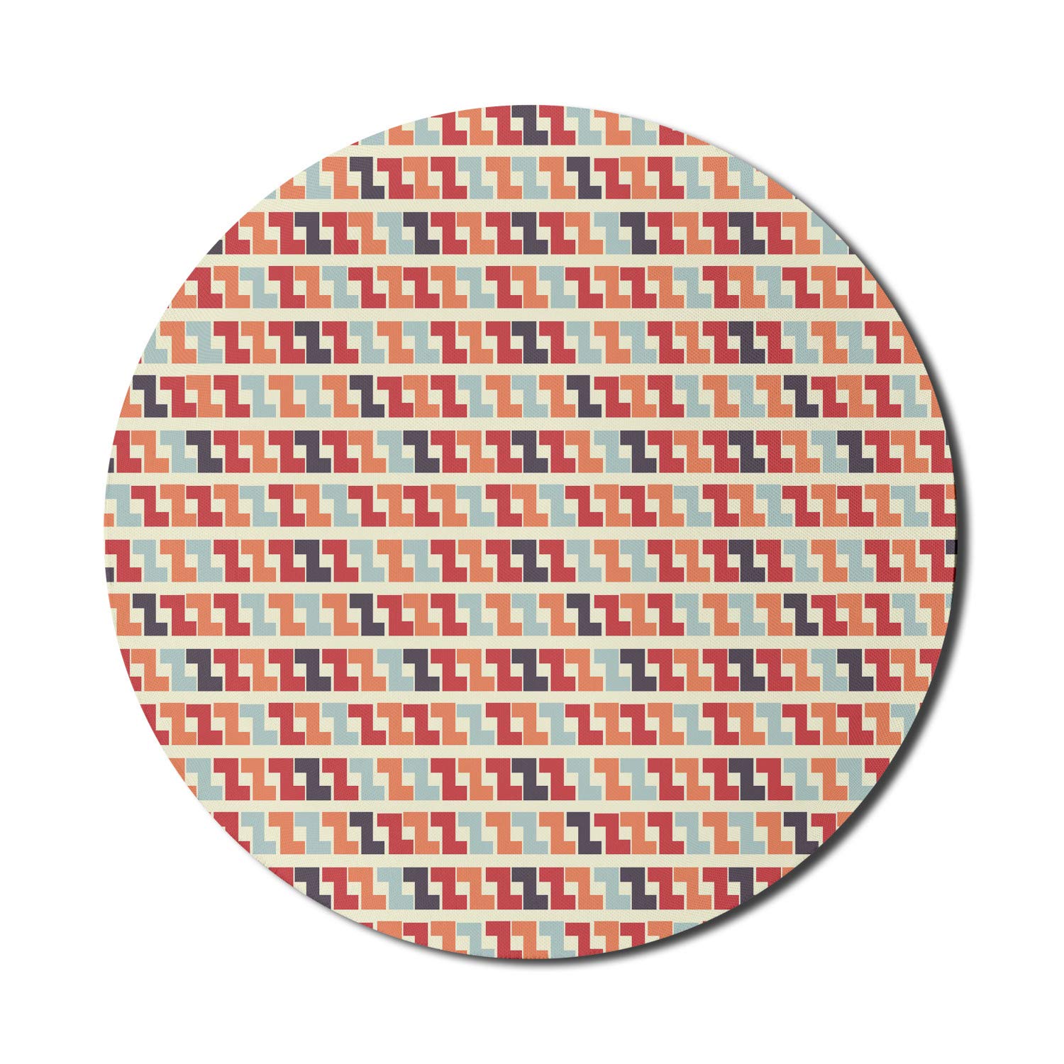 Ambesonne Colorful Round Non-Slip Gaming Mouse Pad - 8 Inch Retro Geometric Design with Zigzag Maze Pattern, Thick Rubber Base for Computers & Laptops - Perfect for Office Work, Gaming & Home Use