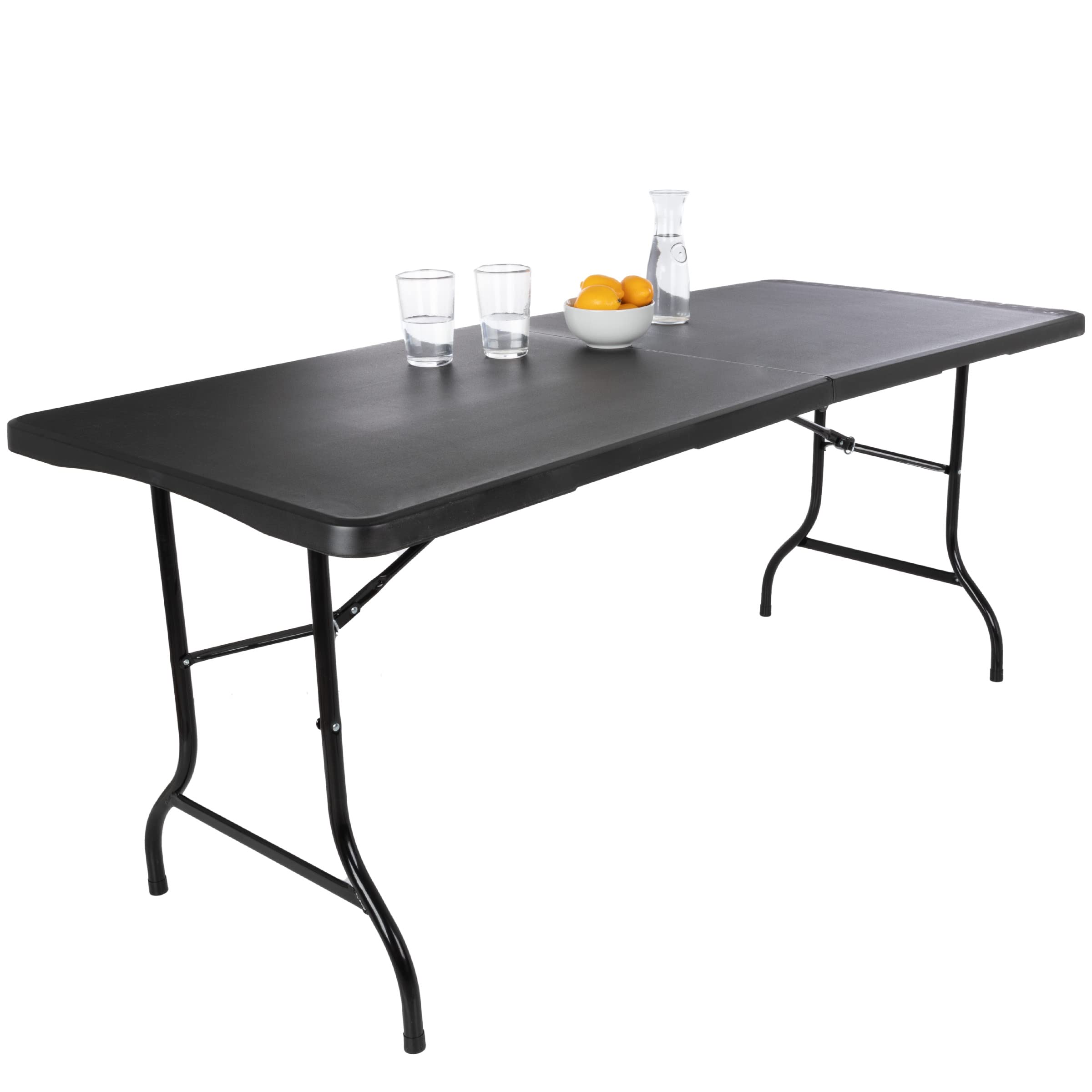 Lightweight Portable Folding Table - 6ft Plastic Folding Desk for Home, Camping, Parties & Dining | Compact & Sturdy | Perfect for Indoor & Outdoor Use (Black)