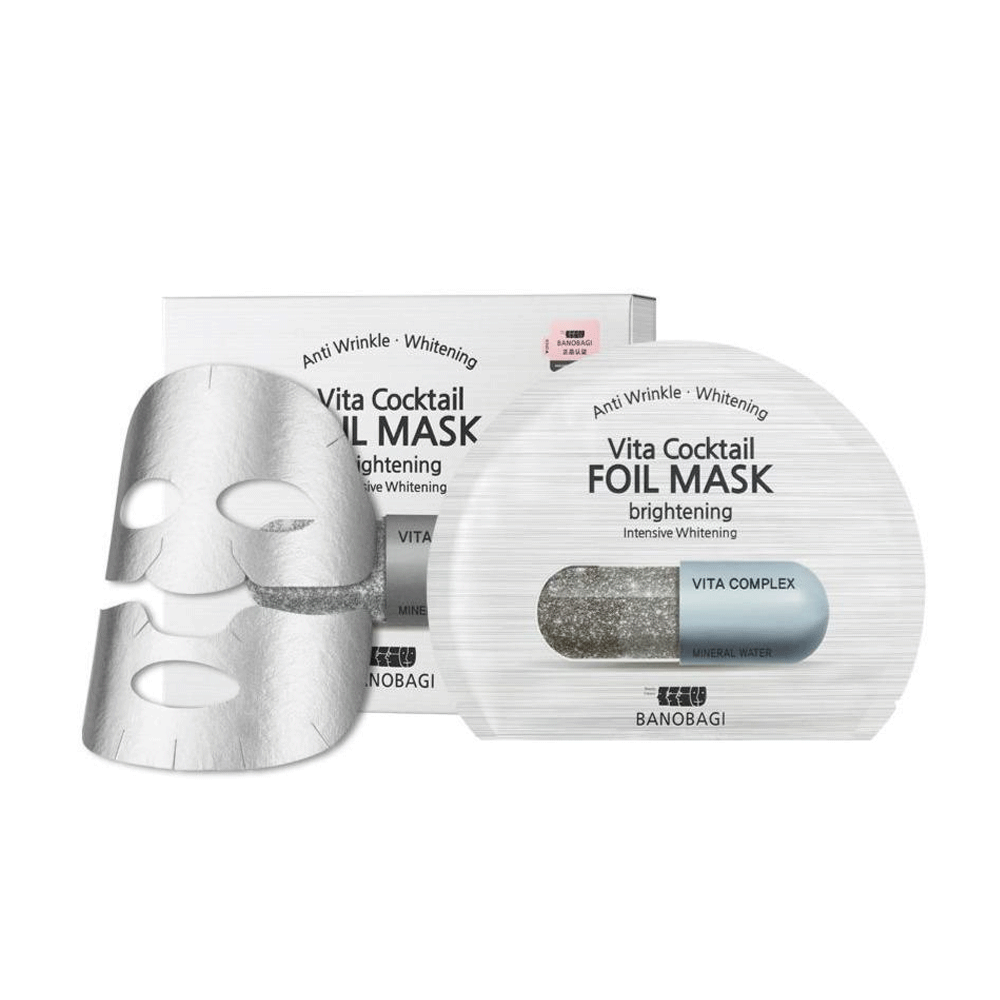 BANOBAGI Vita Cocktail Brightening Foil Mask 30g (10 Sheets) - Hydrating & Glow-Boosting Facial Treatment for Dull Skin | Perfect for Nighttime Skincare Routine & Spa Days