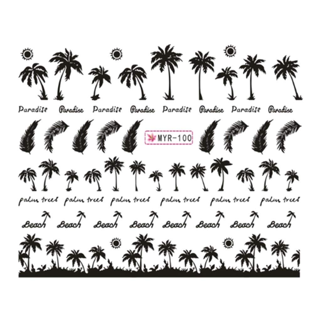 Hawaiian Nail Stickers - 2 Sheets Summer Beach Nail Decals with Black Coconut Tree Design for Nail Art & Manicure | Perfect for Vacation, Pool Parties & Tropical Nail Designs