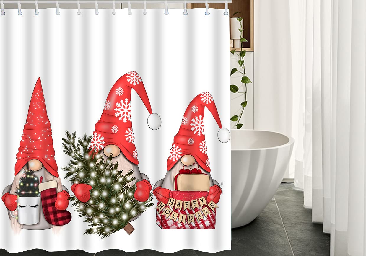 WONDERTIFY Christmas Gnome Shower Curtain - Waterproof Holiday Bathroom Decor with Shining Pine Tree, Snowflake & Santa Hat Design - 72x84 Inch for Festive Home Decor | Perfect for Christmas Bathroom, Guest Room & Holiday Party Decorations