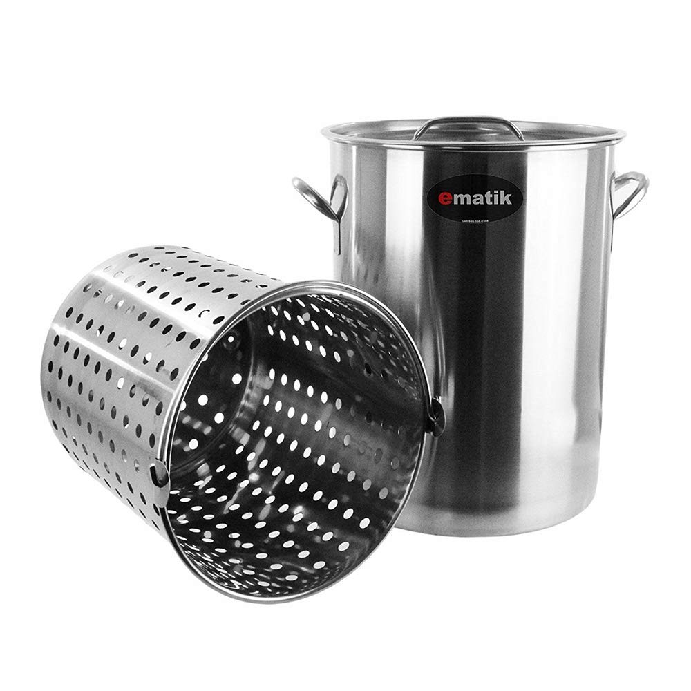 42 Quart Stainless Steel Stock Pot with Strainer Basket - Commercial Grade Fryer & Cooking Pot (16