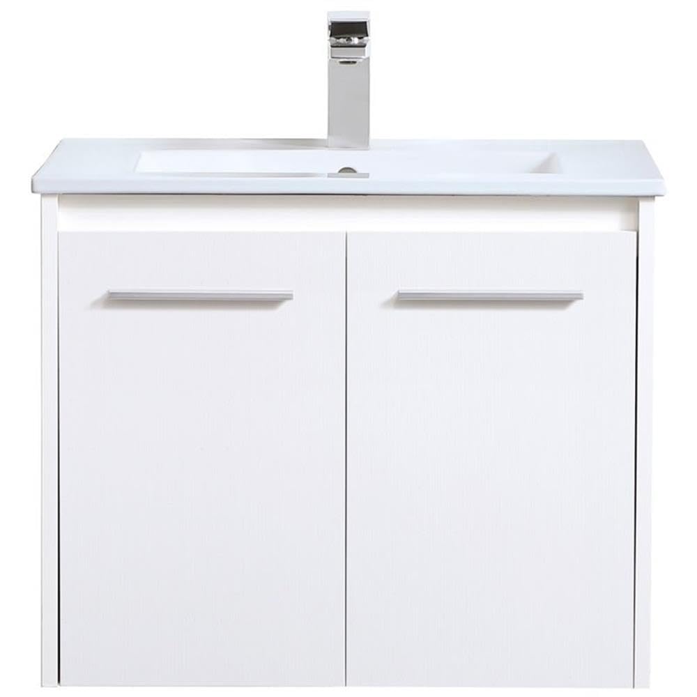 Rasina 24 Inch White Single Porcelain Top Floating Bathroom Vanity - Modern Space-Saving Design for Small Bathrooms & Powder Rooms