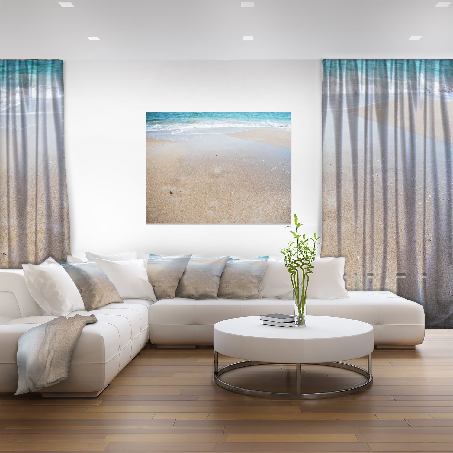 Modern Beach Canvas Art Print - Crystal Clear Sea Waves on Shore - Perfect for Coastal Home Decor, Living Room & Office Wall Art
