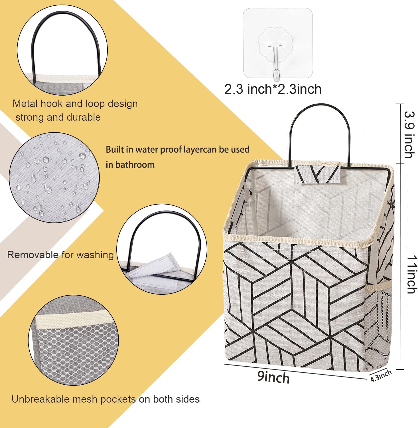 2-Pack Waterproof Over The Door Hanging Storage Organizer - Cotton Linen Closet Organizer with Pockets for Bedroom, Bathroom, Dorm & Home - Perfect for Clothes, Towels & Accessories Storage
