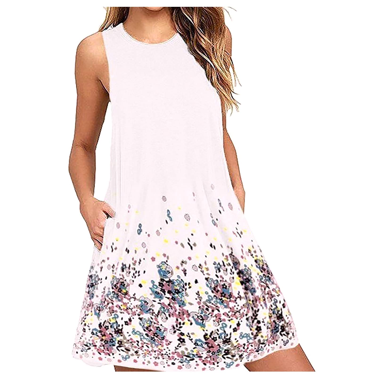 Women's Summer Boho Sun Dress - Casual Sleeveless Tank Vest Dress, Strapless O-Neck Plus Size Flowy Maxi Dress for Beach, Vacation & Outdoor Parties
