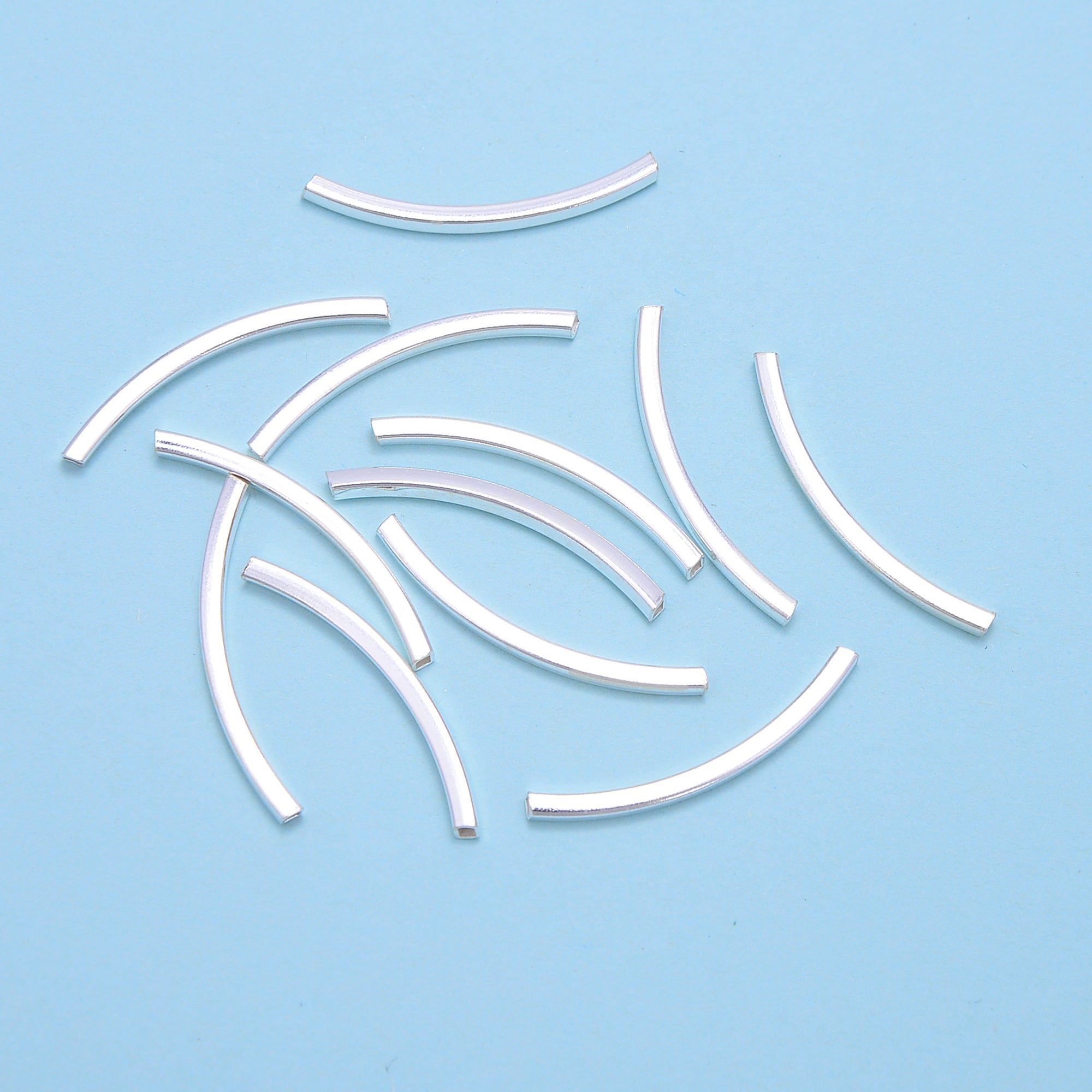 925 Sterling Silver Curved Rectangle Tube Beads - 2x30mm (4 Pieces) for Jewelry Making, DIY Bracelets & Necklaces - Perfect for Beading, Crafting & Gift Giving