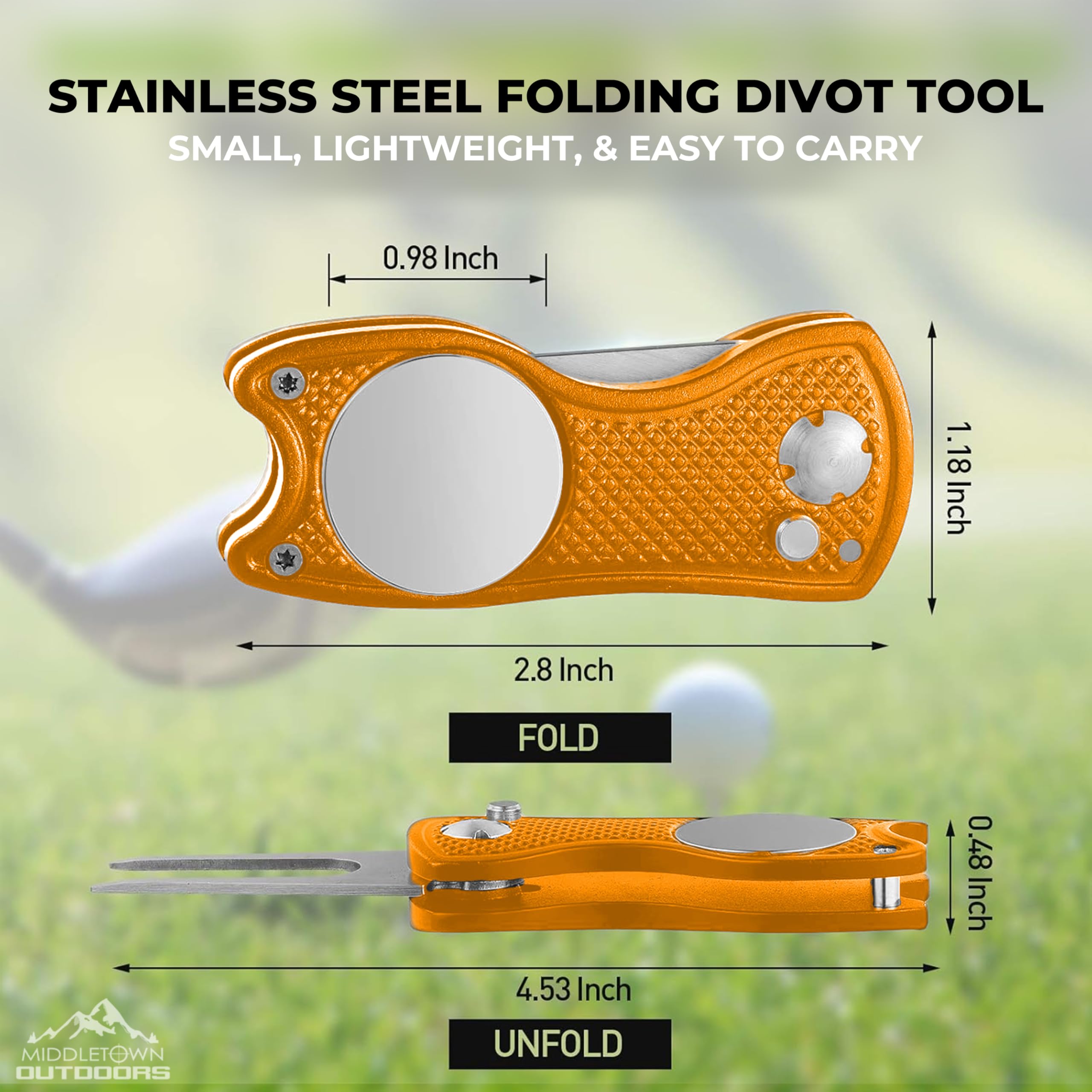 Premium Golf Divot Tool with Magnetic Ball Marker - Multifunctional, Foldable Fork for Repairing Divots, Cleaning Clubs & Cleats - U-Shaped Bottom Holds Club - Perfect for Golf Course & Practice Sessions