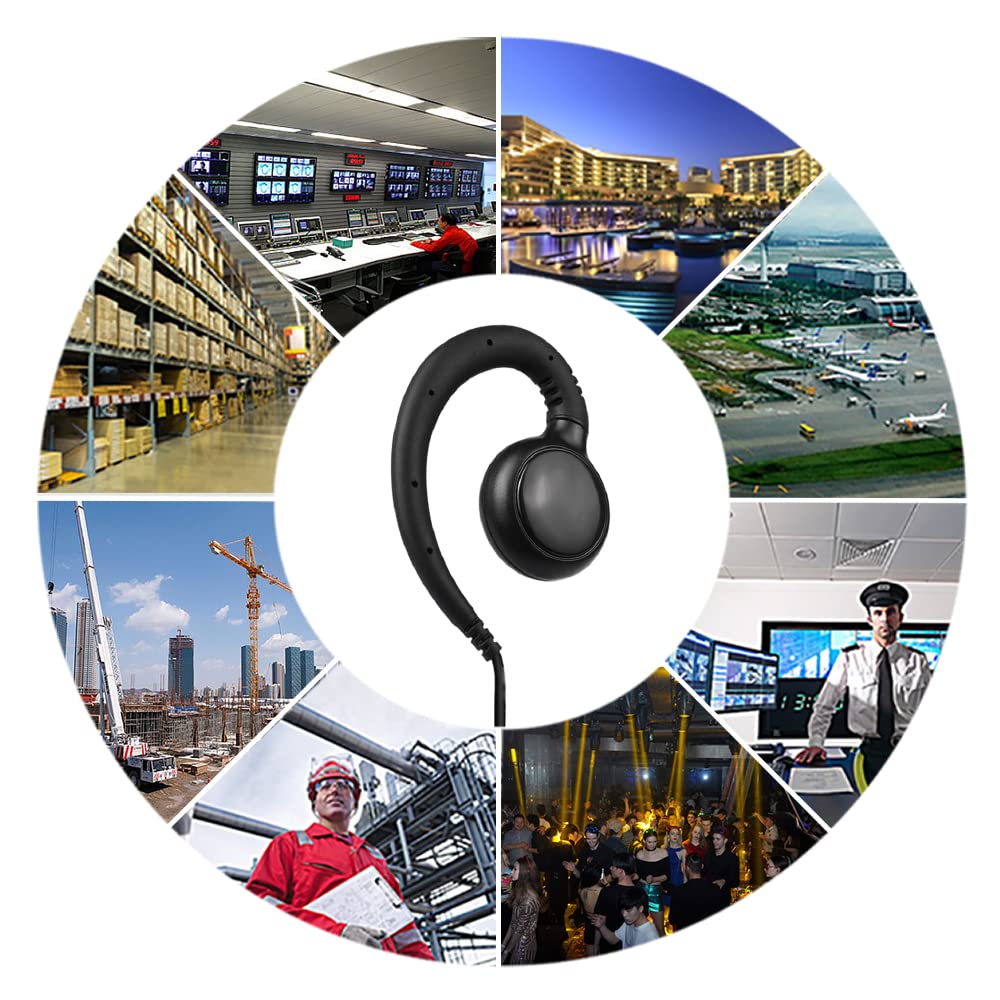 3.5mm C-Shape Walkie Talkie Earpiece with PTT Mic - Compatible with Motorola CLP1010/1040/1060 Two-Way Radios - Secure & Comfortable Radio Headset for Security Guards, Event Staff & Construction Workers