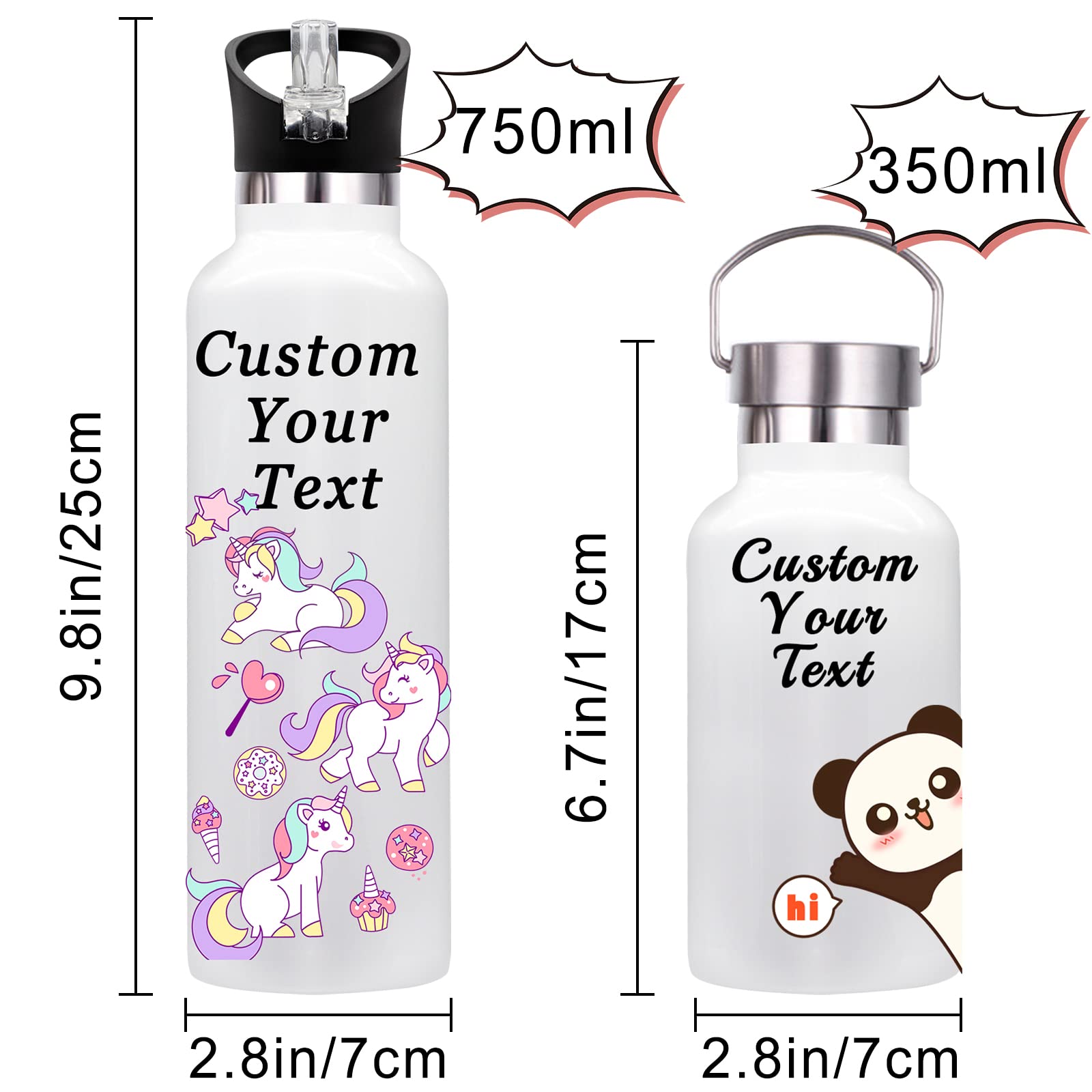 Custom Insulated Stainless Steel Water Bottle with Straw - Personalized Name Text for Women & Men (12oz/26oz) - Perfect for Gym, Hiking, Office & Outdoor Activities