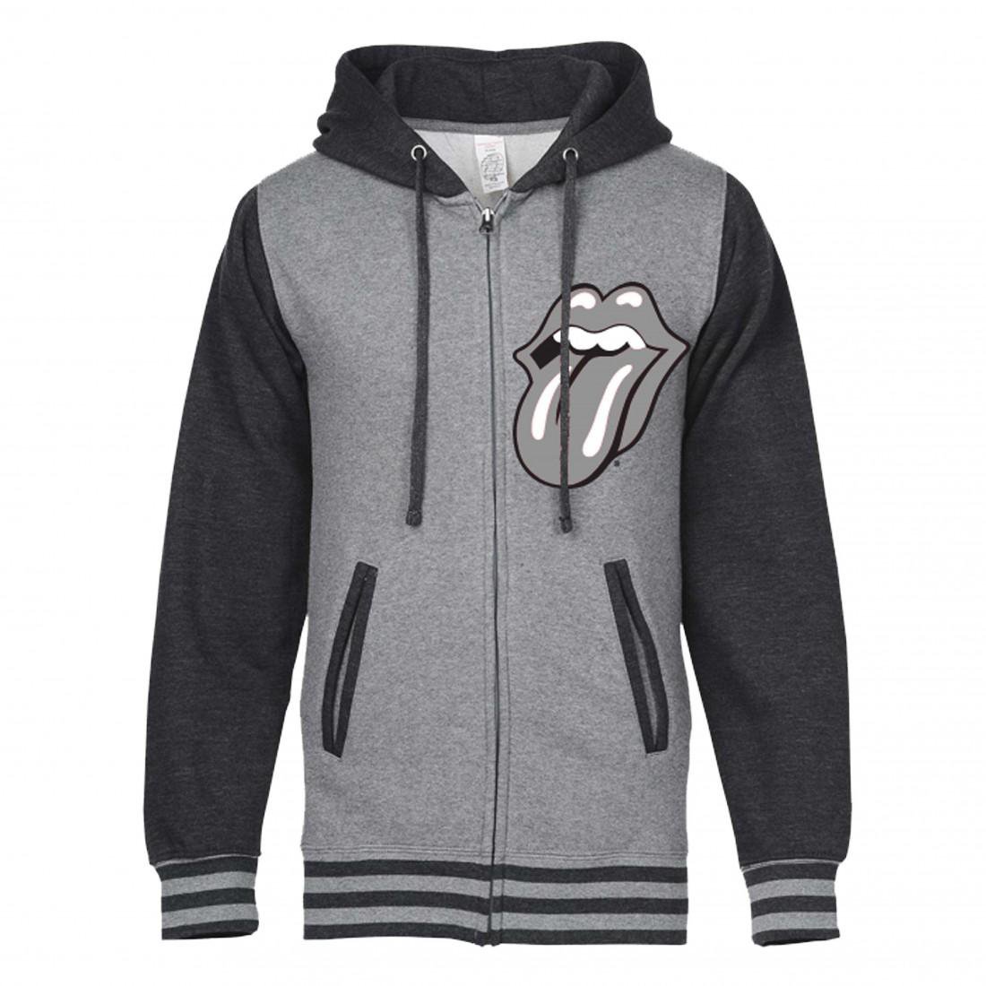 Rolling Stones Men's Tongue Varsity Jacket Grey | Vintage Rock Band Merchandise | Cool Casual Wear for Concerts & Street Style