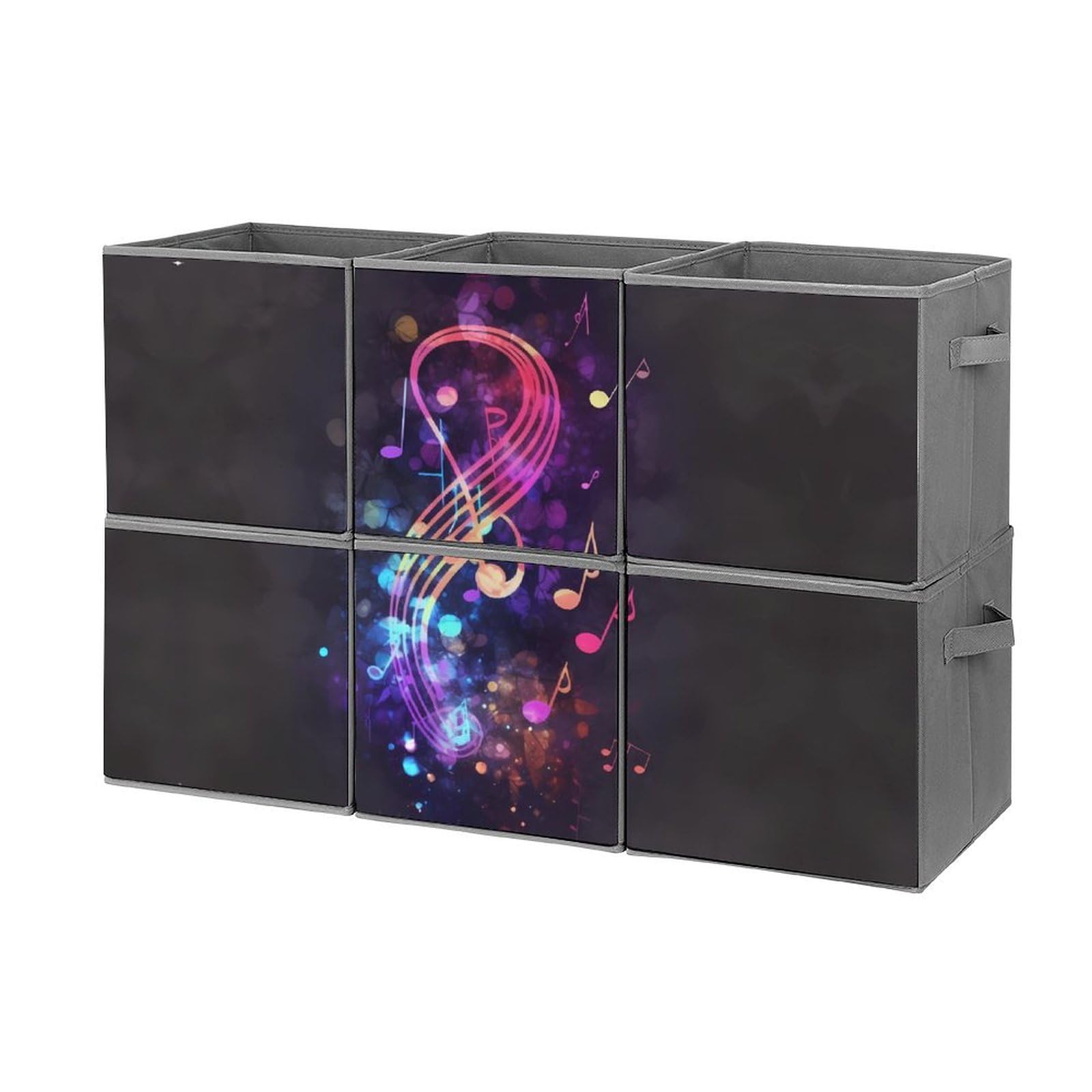 6-Pack Colorful Galaxy Music Note Collapsible Storage Bins with Handles - Large Closet Organizer Baskets for Clothing, Toys & Home Organization | Perfect for Bedroom, Nursery & Dorm Room Storage