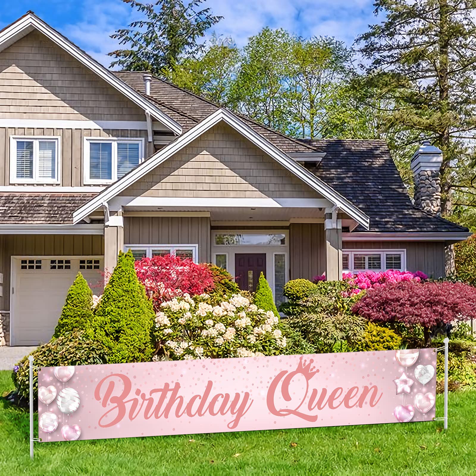 Pink Birthday Queen Large Banner Sign - Happy Birthday Party Decorations for Women, Outdoor Birthday Gifts, Perfect for Backyard Celebrations and Indoor Festivities
