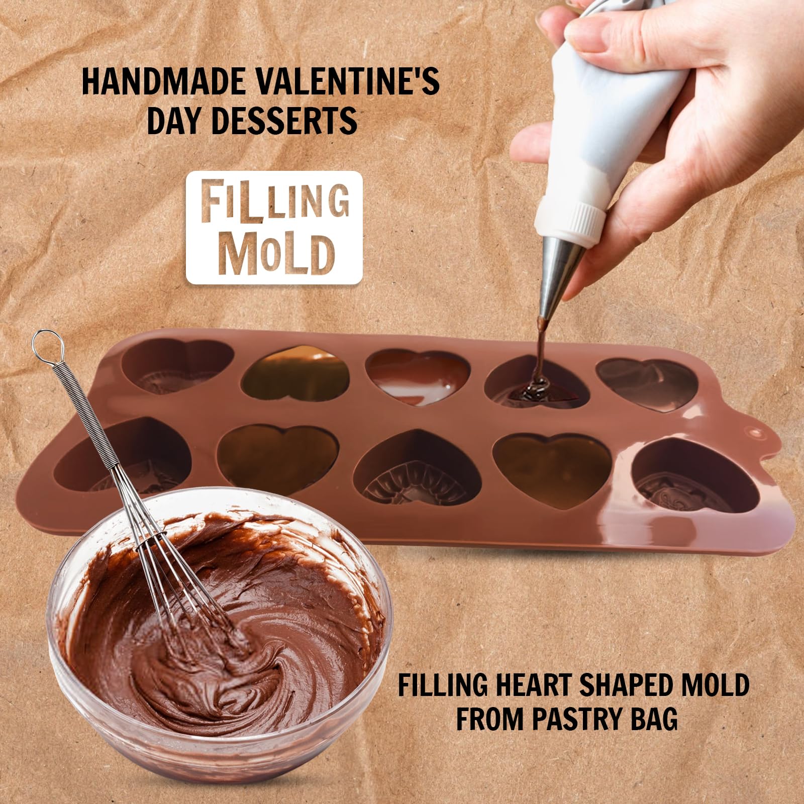 2PCS Heart Chocolate Molds Set - 10 Romantic Rose Silicone Baking Molds for DIY Chocolate, Candy, Gummy & Ice Cubes - Non-Stick, Reusable - Perfect for Valentine's Day, Weddings & Romantic Desserts