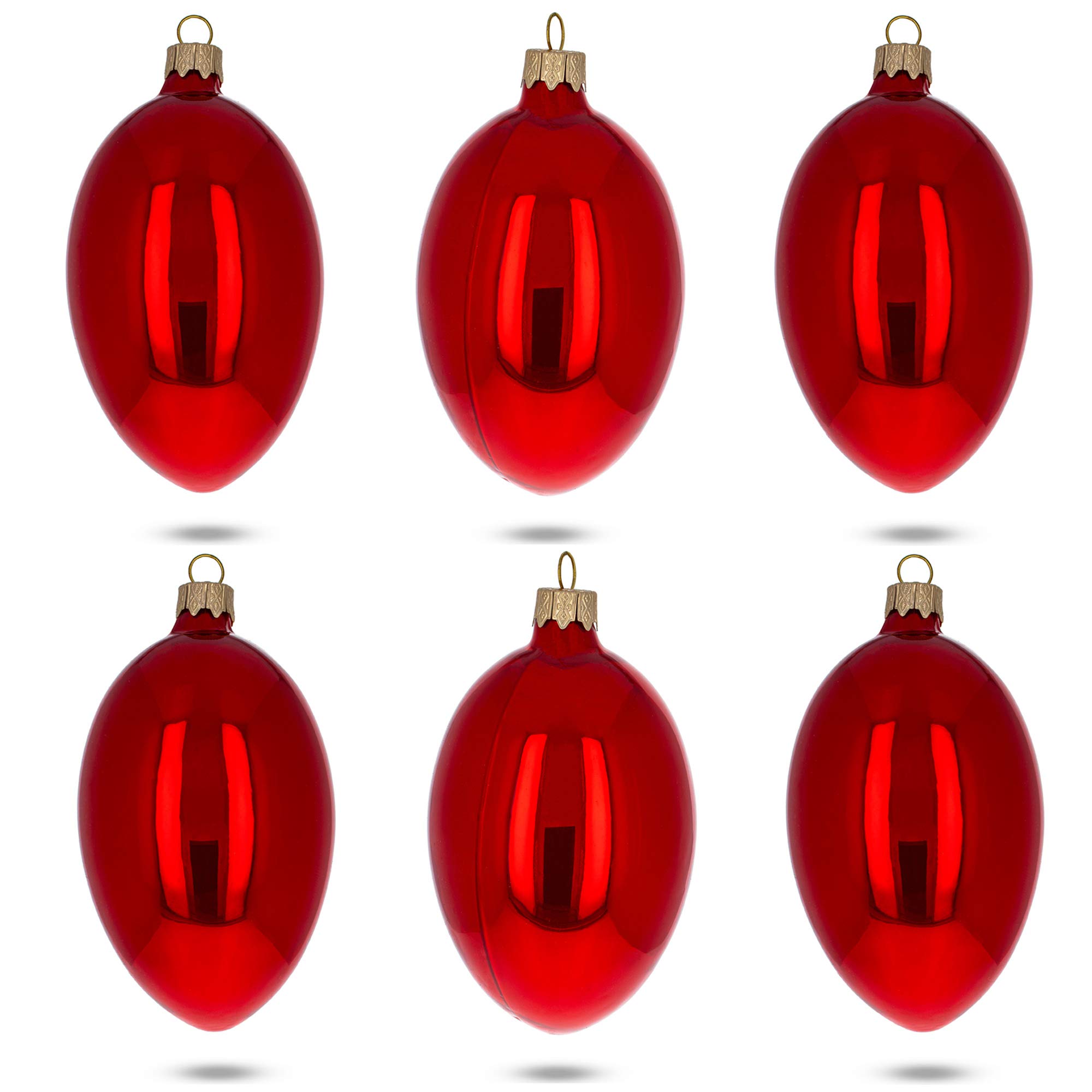 6-Pack 4-Inch Red Glossy Glass Easter Egg Ornaments - Perfect for Christmas Tree Decorations, Easter Basket Fillers, and Holiday Home Decor