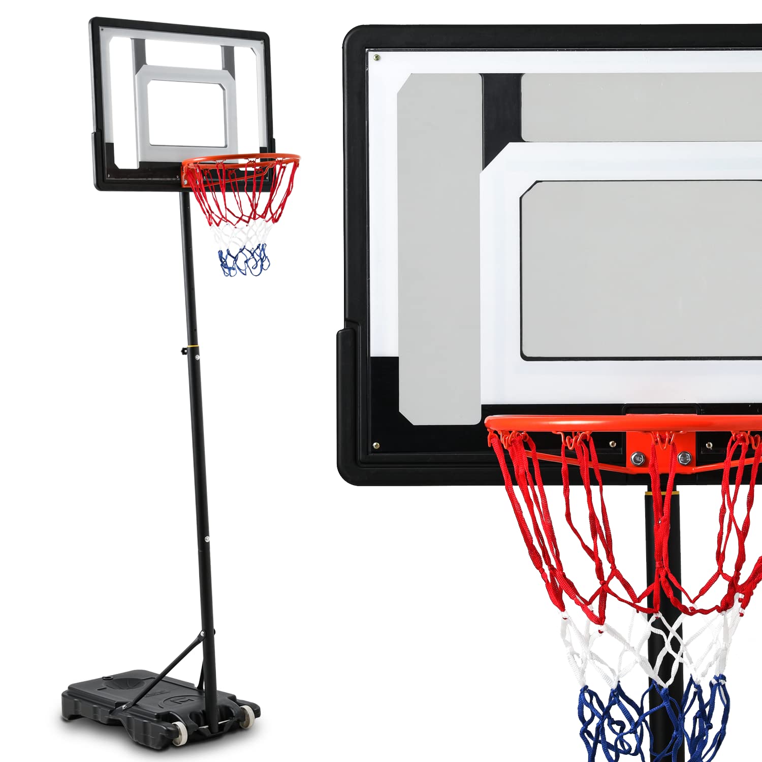 MoNiBloom Adjustable Height Portable Basketball Hoop with Backboard - 44