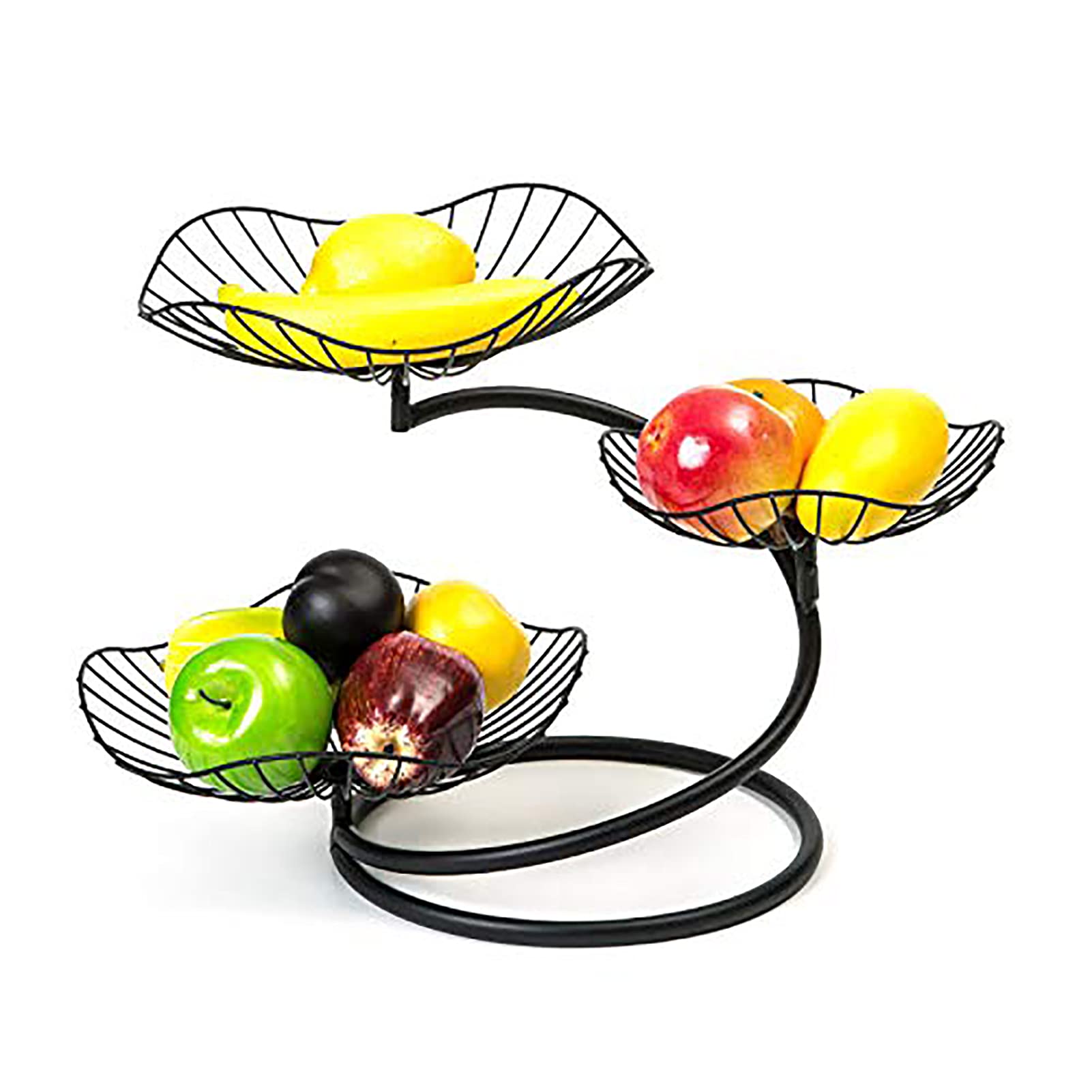 3-Tier Fruit Basket Stand - Decorative Black Metal Fruit Bowl Holder for Kitchen Counter, Dining Table - Perfect for Organizing Fruits, Vegetables & Snacks - Easy to Assemble & Space-Saving Design