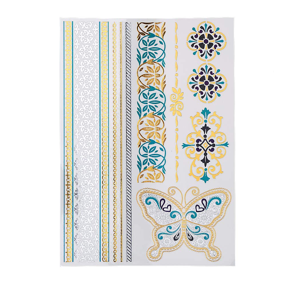 3D Temporary Tattoo Stickers - Golden & Silver Metallic Butterfly Body Art for Women | Waterproof Fake Tattoos for Parties, Festivals & Summer Beach | 21x15cm Size (1PC) - Fashion Accessories & Hair Decoration