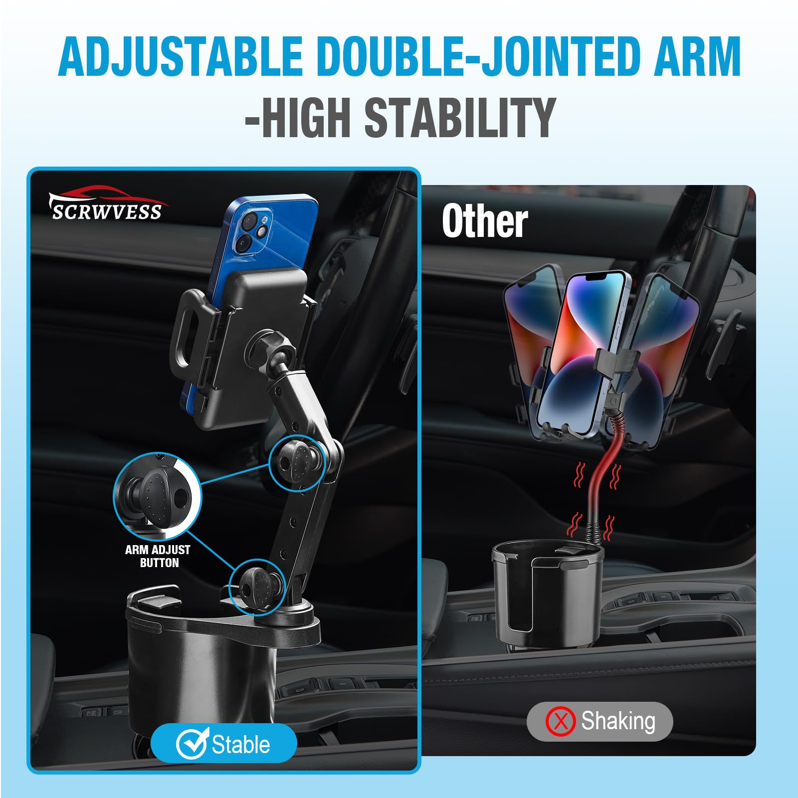 360° Rotating Cup Holder Phone Mount for Car - 2-in-1 Cup Expander & Long Arm Smartphone Holder - Universal Fit for All Phones - Perfect for Road Trips & Daily Commutes