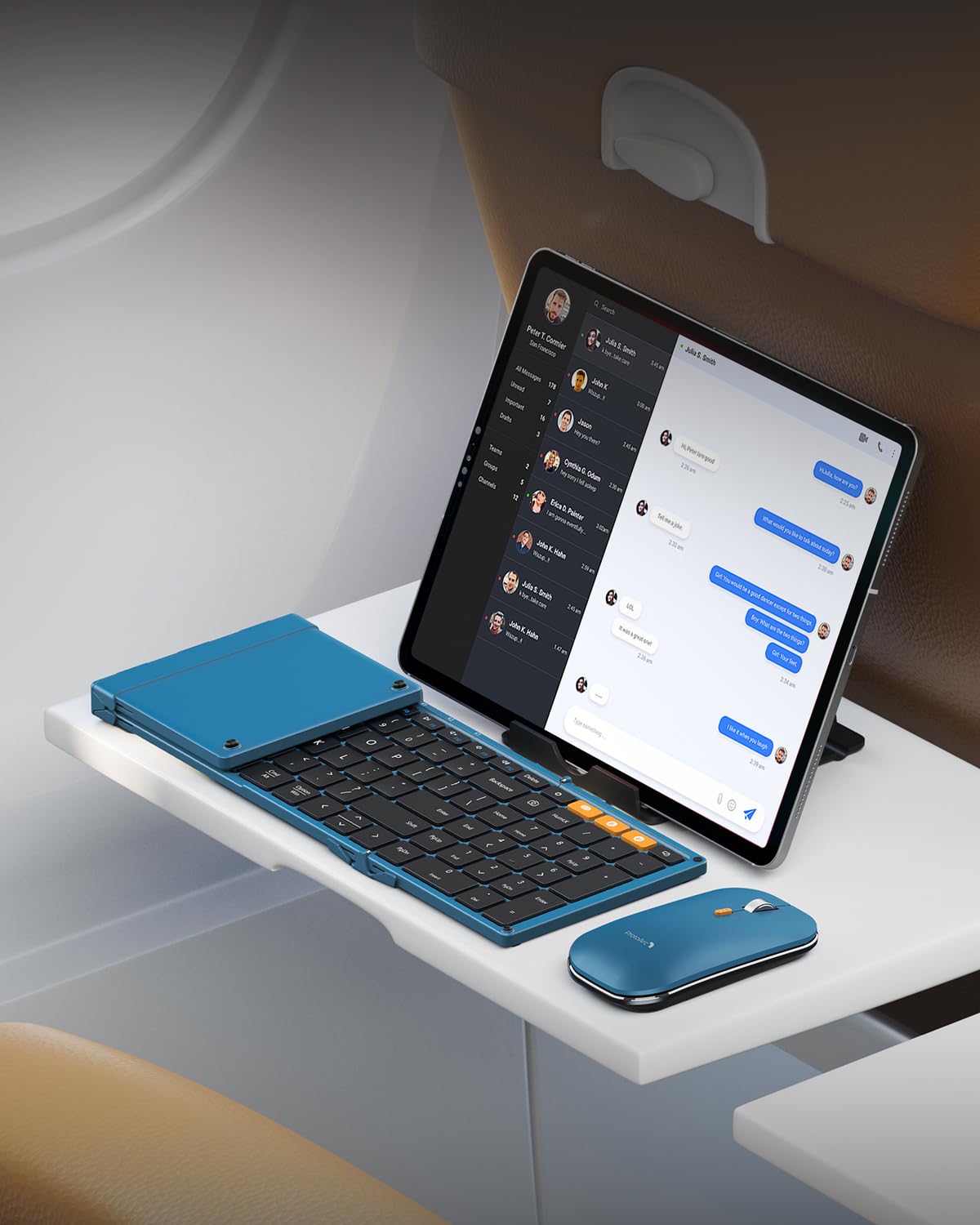 ProtoArc XKM01 Foldable Bluetooth Keyboard and Mouse Combo - 2.4G Wireless & Dual Bluetooth Portable Full-Size Keyboard for Laptop, iPad, Tablet - Perfect for Business Travel, Home Office & Remote Work (Blue & Black)