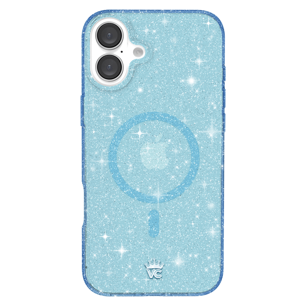Blue Stardust Glitter iPhone Case - Shatterproof Protective Cover for iPhone 13/14/15 Pro Max - Sparkly Glitter Phone Case for Women Girls - Perfect for Parties, Travel & Everyday Use