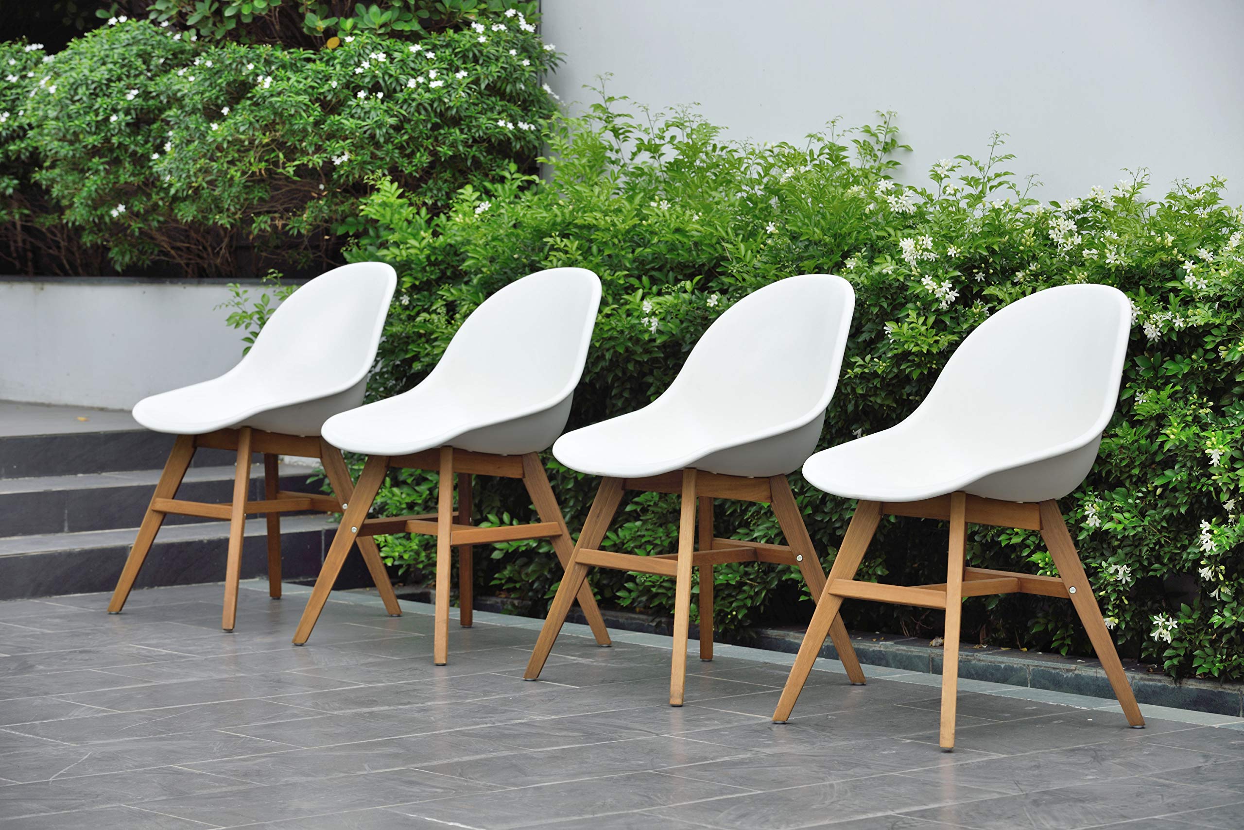Urban Elements Eugène 5-Piece Patio Dining Set - FSC Certified Eucalyptus Wood with Teak Finish - Outdoor Backyard Furniture Set with Rectangular Table & Side Chairs (White) - Perfect for Garden, Deck, Poolside & Alfresco Dining