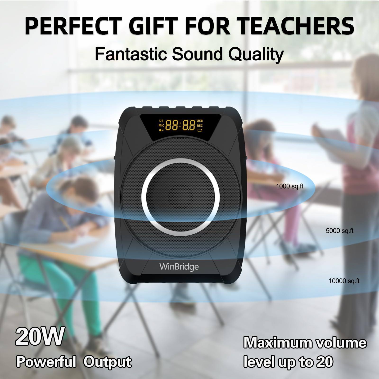 20W Wireless Bluetooth Voice Amplifier with Microphone - Portable Waterproof Speaker System for Teachers, Public Speaking, Classroom & Outdoor Use - Personal Headset & Rechargeable Loudspeaker M801 - Perfect for Lectures, Presentations, Training & Events