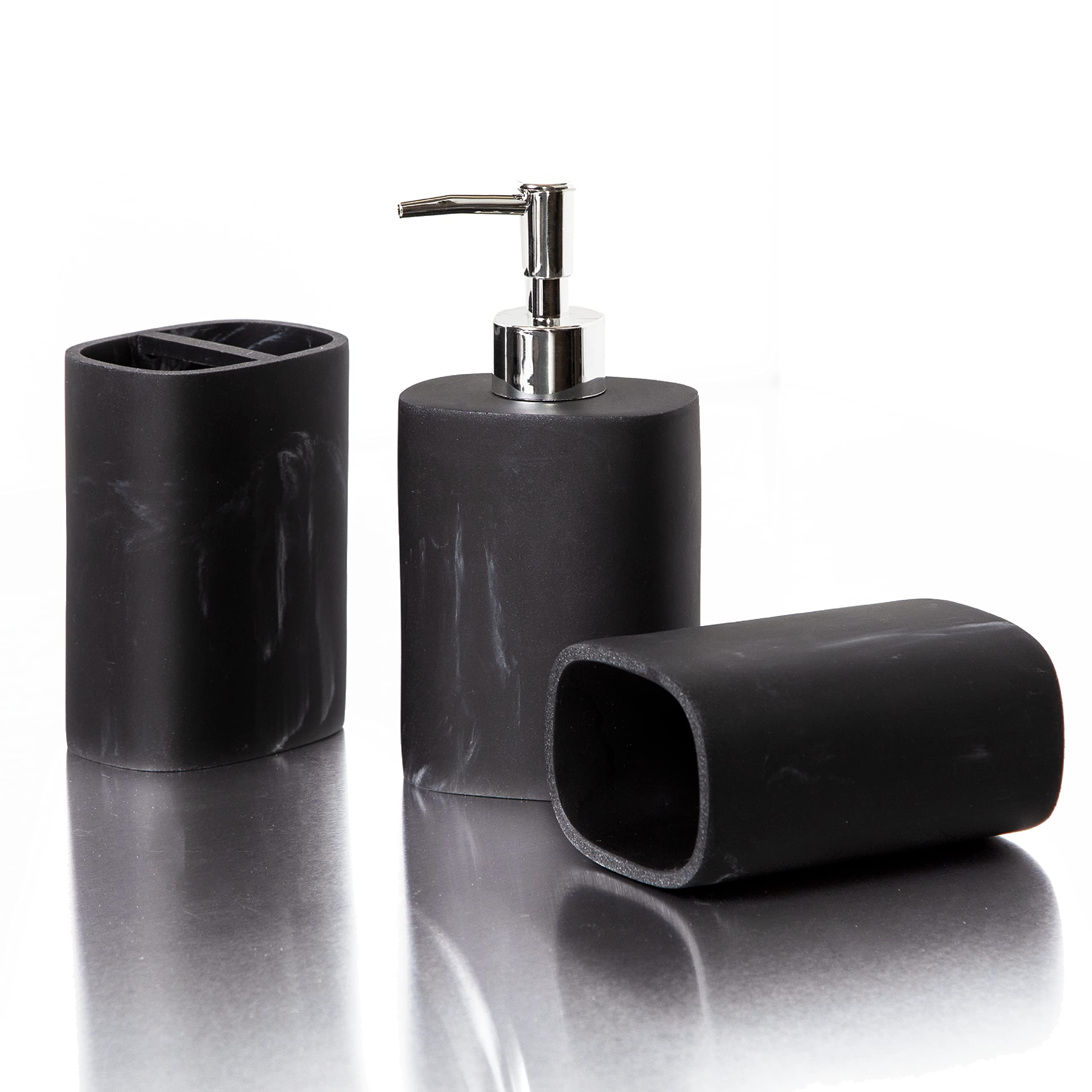 BINO 3-Piece Bathroom Accessories Set - Stylish Soap Dispenser, Toothbrush Holder & Tumbler for Modern Bathroom Decor | Bathroom Essentials & Organizer Set | Perfect for Home, Hotel & Spa Decorations