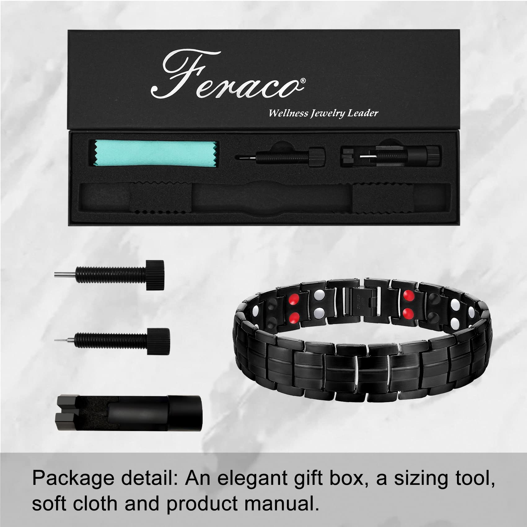 Feraco Magnetic Therapy Bracelets for Men - Titanium Steel Double Row Pain Relief Bracelet with 4 Strong Magnets & Adjustable Blue Line Design (Pack of 2) - Ideal for Arthritis, Joint Pain & Improved Circulation