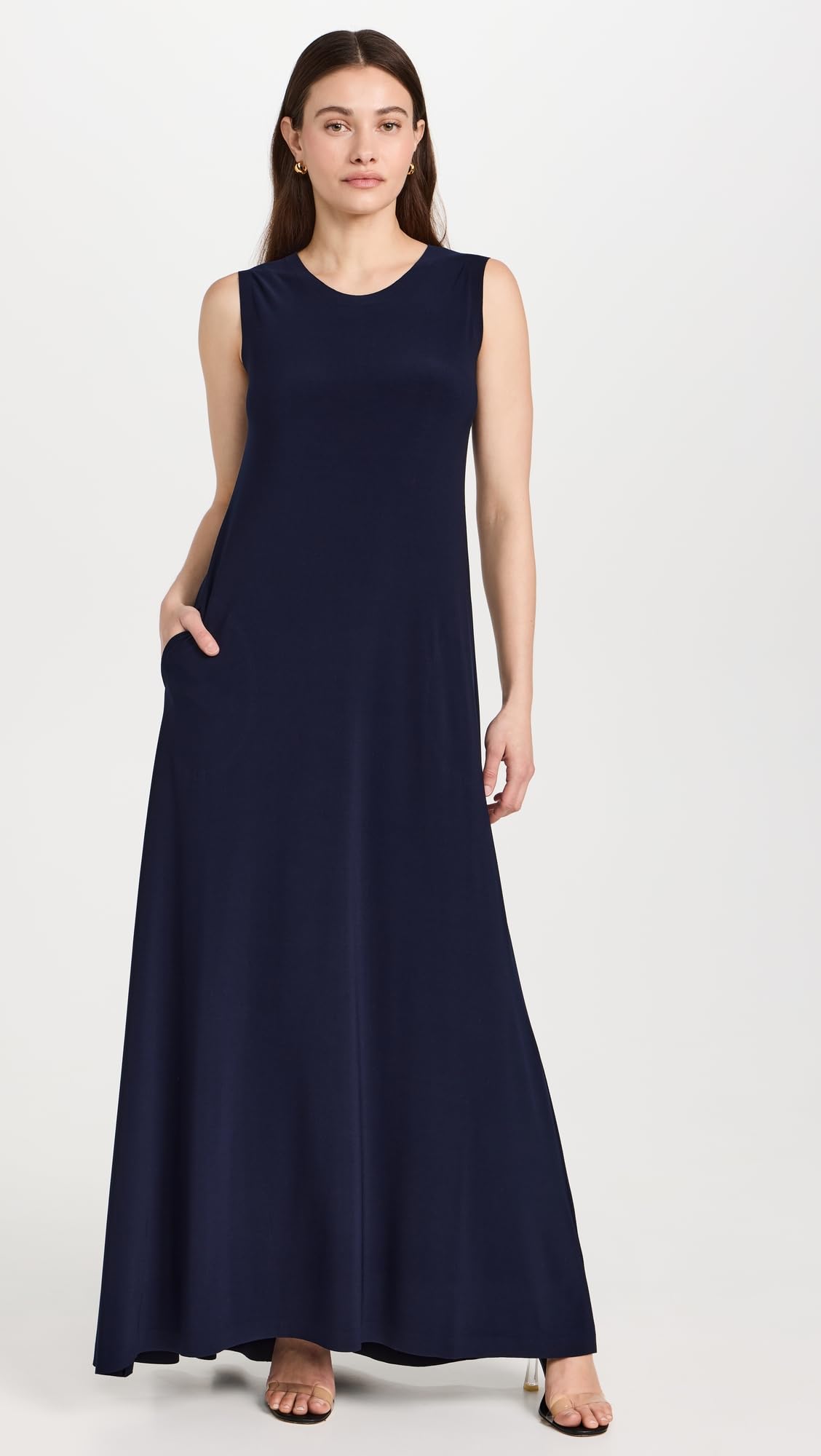 Norma Kamali Women's Sleeveless Swing Maxi Dress - Flowy Summer Beach Dress for Vacation, Wedding Guest & Casual Outings