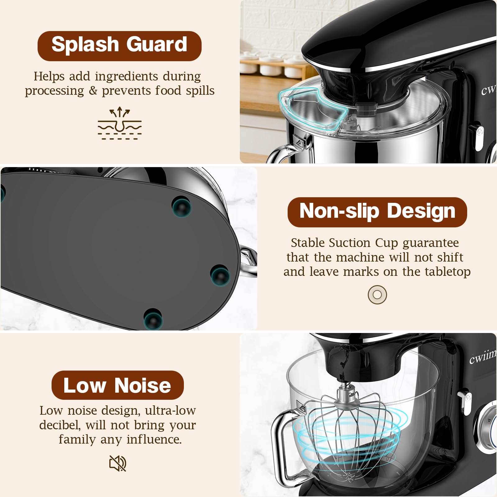 **660W 8.5Qt Stand Mixer - 6+ Speeds Electric Kitchen Mixer with Dough Hook, Flat Beater, Whisk & Splash Guard - Perfect for Baking Bread, Cakes, Cookies, Salad & Eggs (Black)**    *(Use Cases: Ideal for home bakers, pastry chefs, and cooking enthusiasts to effortlessly mix dough, whip cream, blend batters, and prepare delicious homemade meals.)*