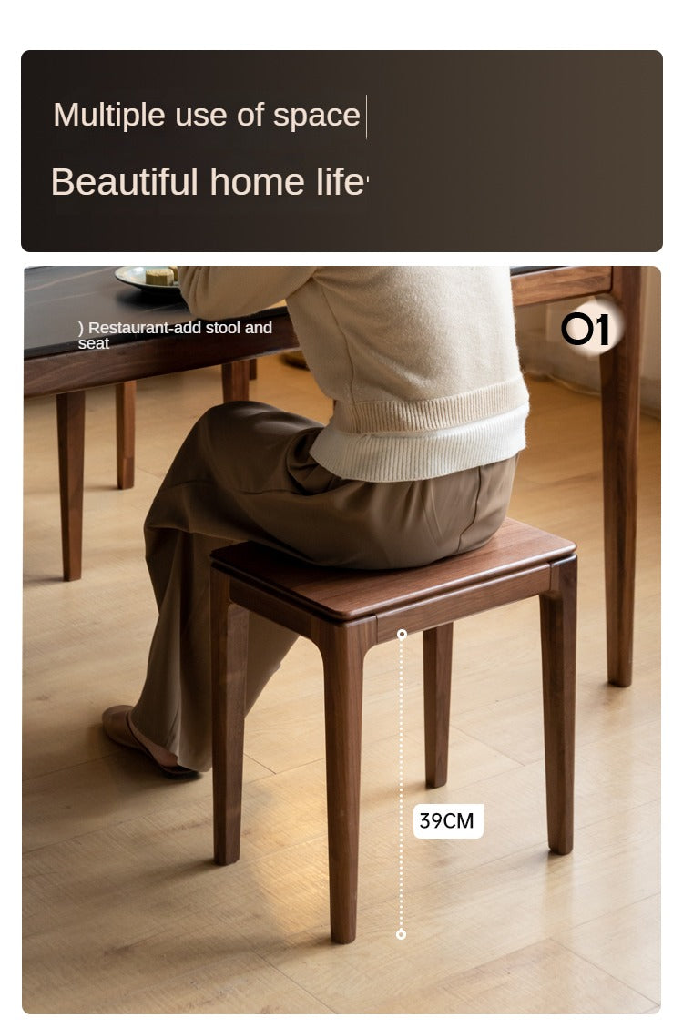 Black Walnut Solid Wood Makeup Stool - Durable Vanity Seat with Cushion for Bedroom, Dressing Room & Beauty Salon | Natural Wooden Stool for Makeup, Hair Styling & Relaxation