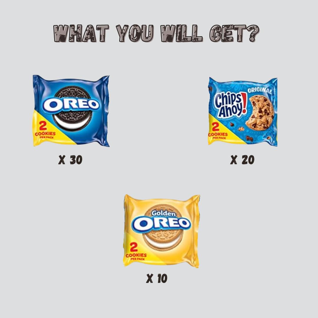 Nabisco Oreo & Chips Ahoy Variety Pack - 60 Count Bulk Assorted Cookies Snack Packs | Perfect for Office Snacks, School Lunches & Party Treats