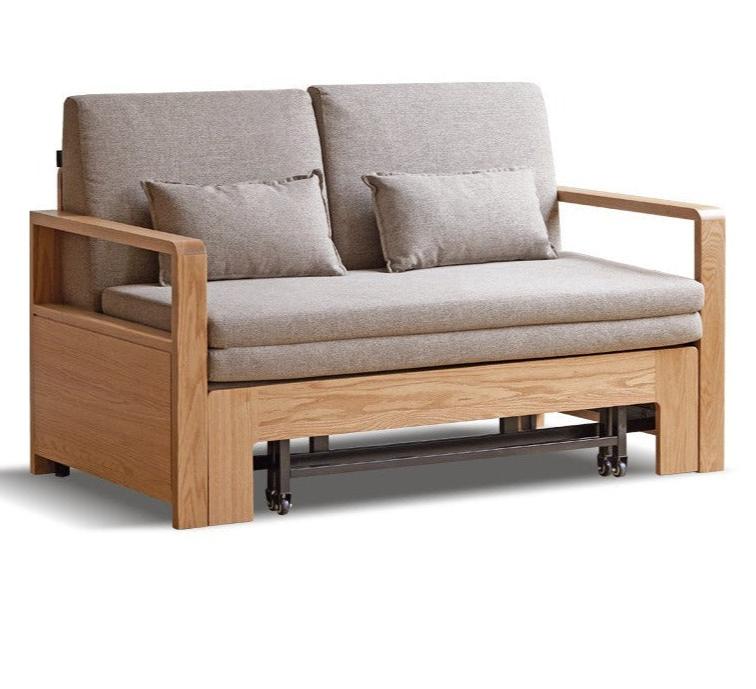 Solid Oak Wood Sofa Bed - Modern Multifunctional Convertible Sleeper for Small Spaces | Living Room, Guest Room & Studio Apartment Furniture