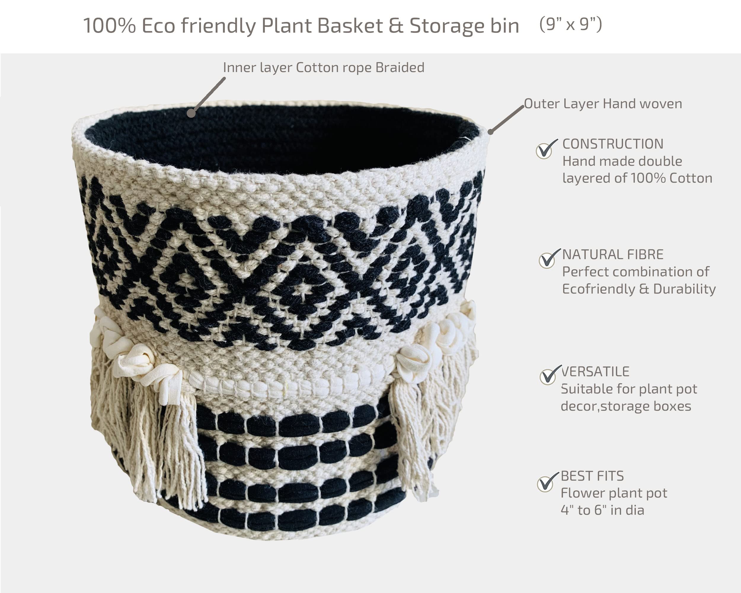 Boho Handwoven Plant Basket - 9
