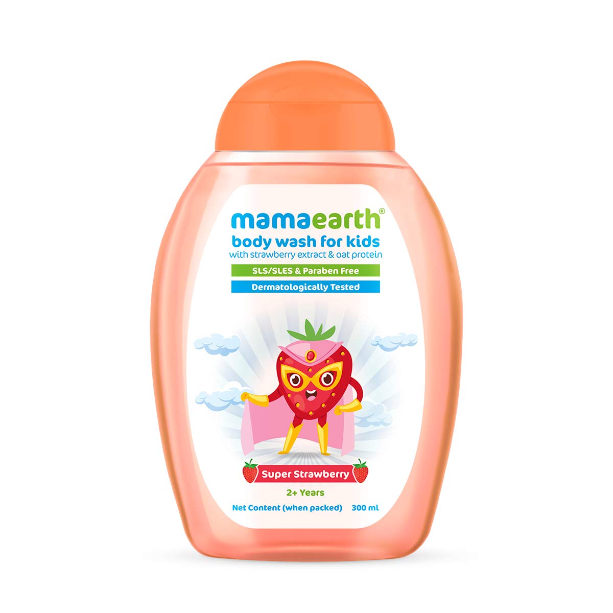 Mamaearth Super Strawberry Kids Body Wash 300ml - Natural Strawberry & Oat Protein Formula | Gentle Cleansing for Sensitive Skin | Dermatologist Tested, SLS/SLES & Paraben Free | Perfect for Daily Bath Time & Baby Skin Care