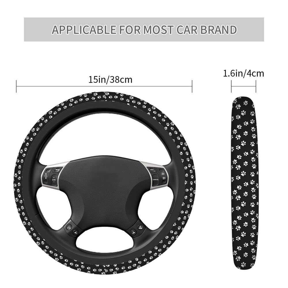 Swono 15 Inch Dog Paw Print Steering Wheel Cover - Cute Dark Dog Footprint Design for Women & Girls, Universal Fit for Cars, SUVs, Sedans | Perfect for Pet Lovers & Safe Driving