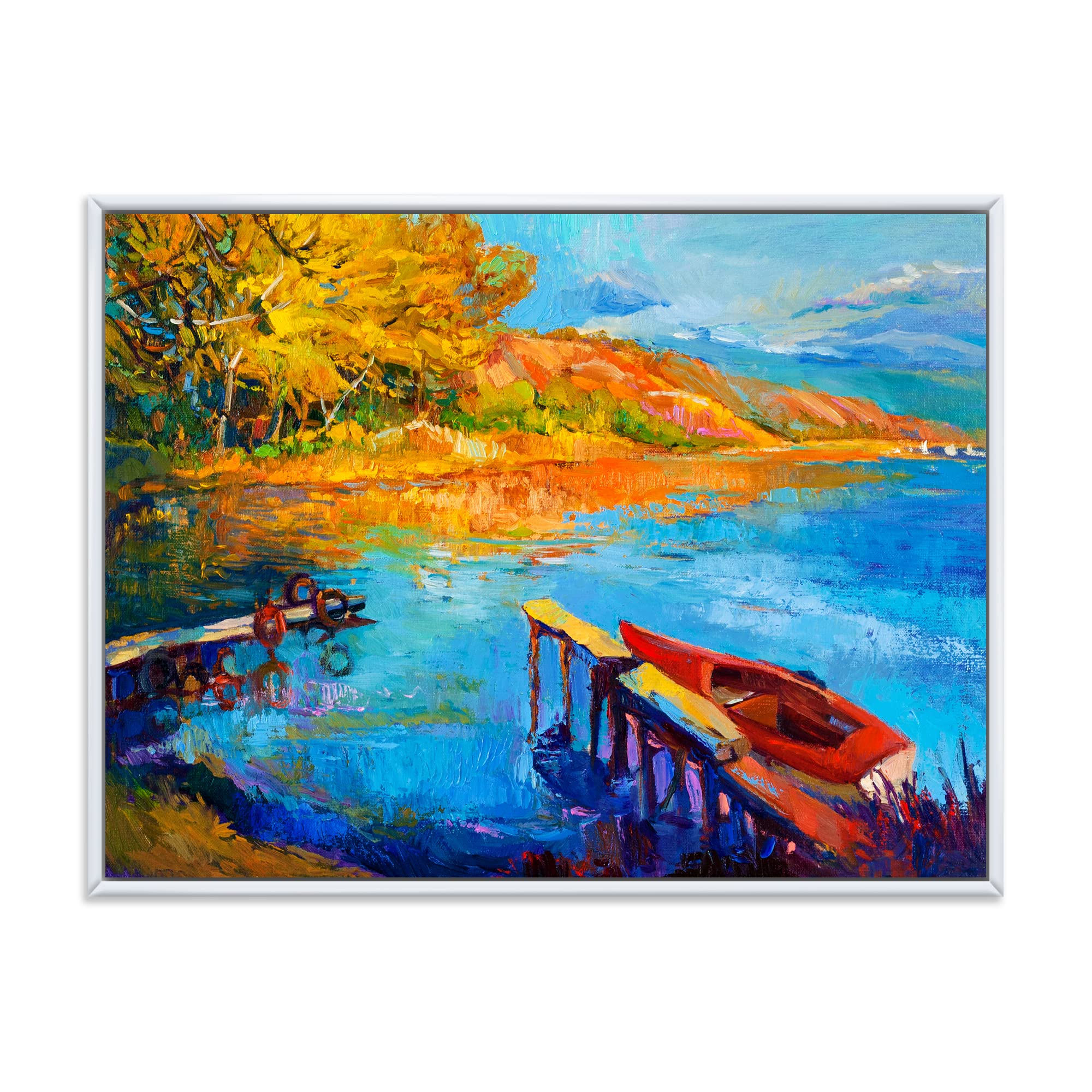Sunset Evening Glow At The Lake II - Framed Canvas Wall Art Print for Living Room, Bedroom & Office Decor - Lake House Landscape Painting - Ready to Hang Home Decoration