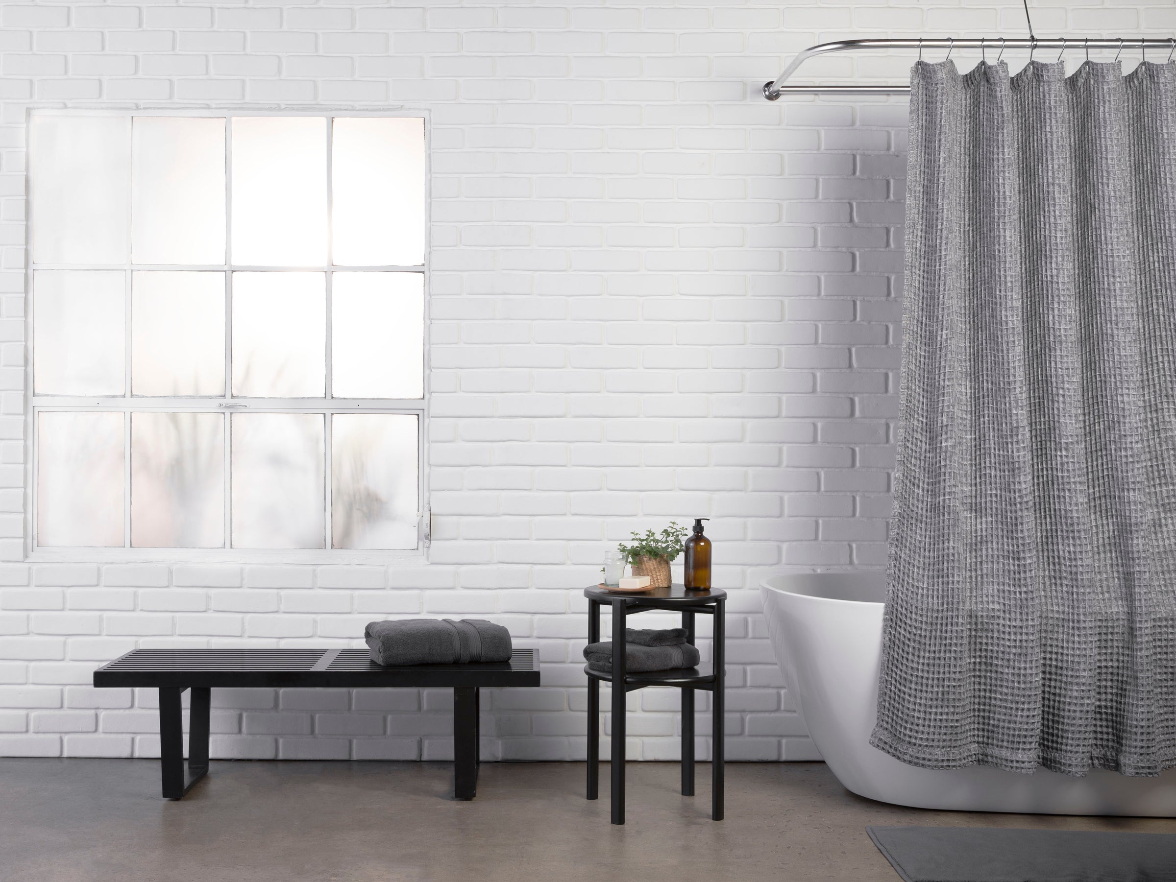 Grey Waffle Weave Shower Curtain - Textured Bathroom Decor for Modern Homes | Water-Resistant & Stylish