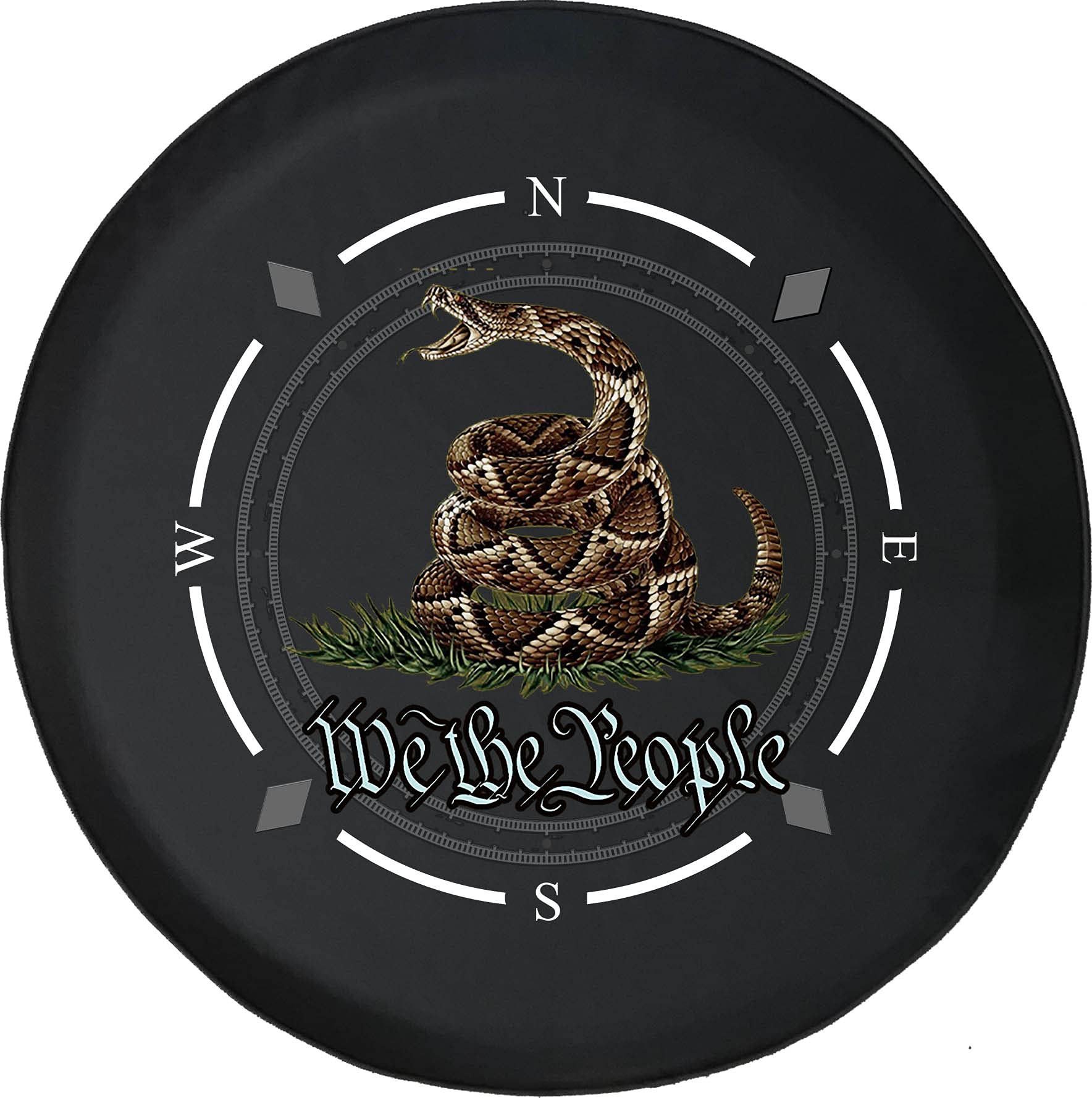 Spare Tire Cover with Compass Design - We The People Snake American Flag Wheel Cover for SUV, Trailer, RV & More | Durable & Weatherproof Accessory for Off-Road Adventures & Camping Trips
