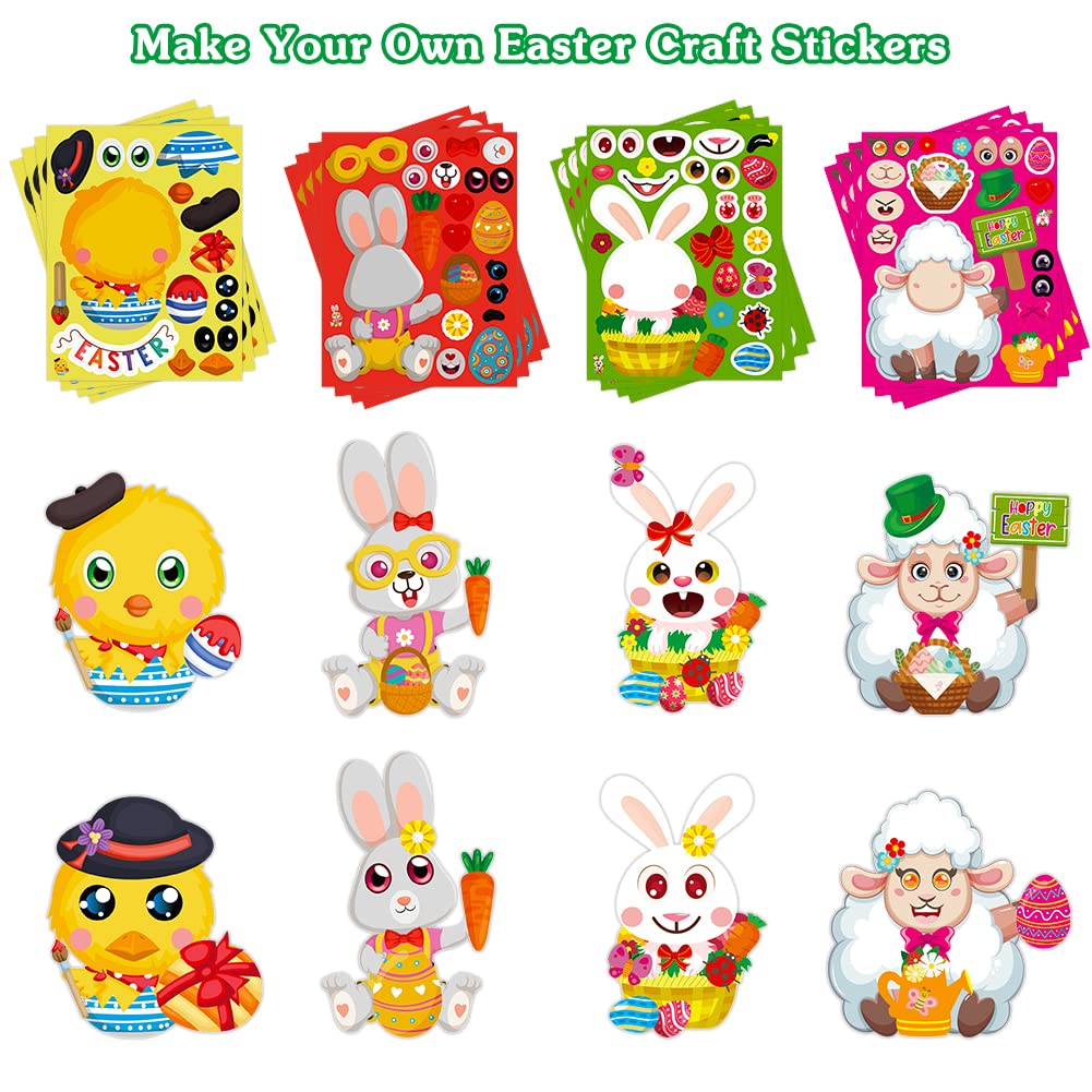 FLYAB Easter Stickers for Kids - 24 Sheets DIY Easter Animal Face Stickers, Fun Easter Crafts for Classroom Activities & Party Favors | Perfect for Easter Egg Hunts, School Projects & Holiday Celebrations